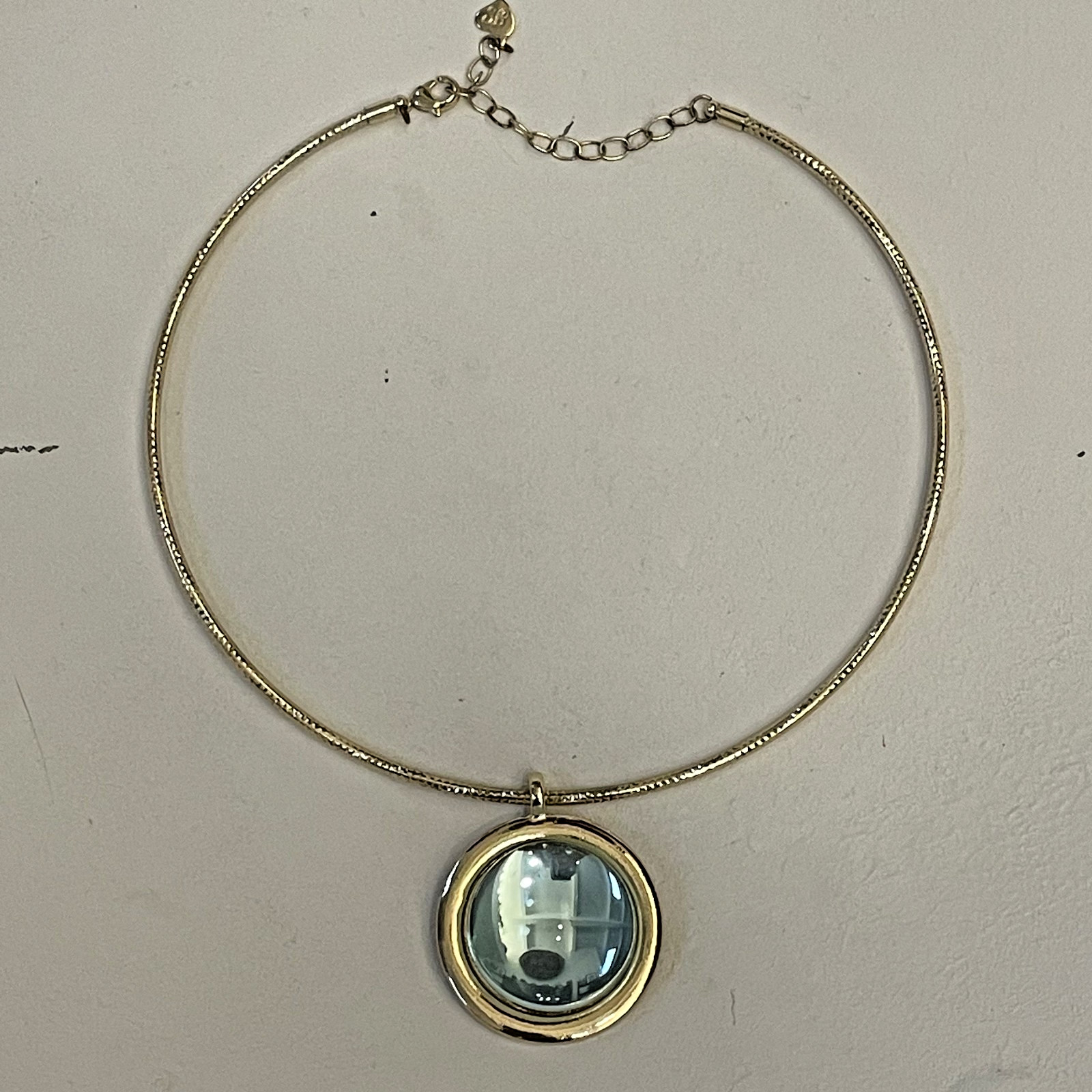 Vintage Flares Jewelry Gold Toned Snake Choker w/Light Blue Dome Crystal Pendant