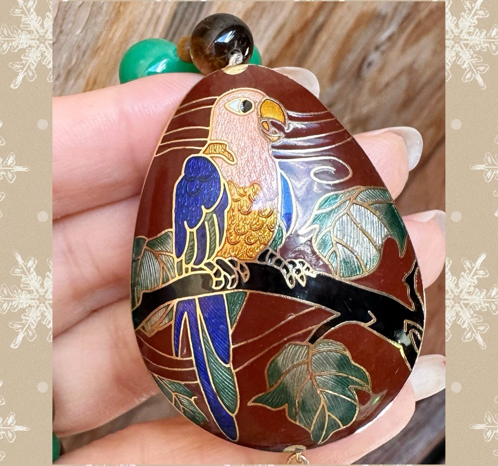 Vintage Hobé Cloisonne & Tiger’s Eye + Green Jade Stones Necklace