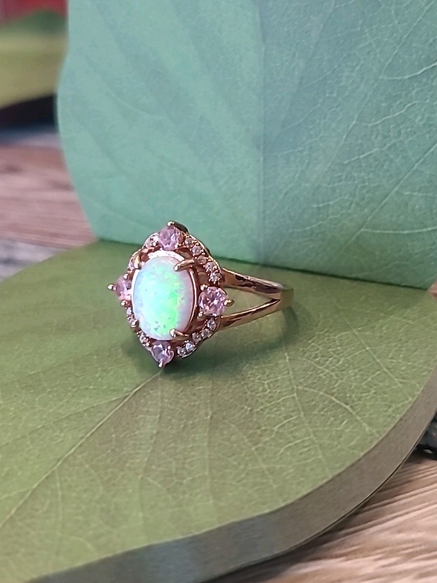Stunning Vintage-Style FZN Rose Gold Opal Ring Size 7.75 -8