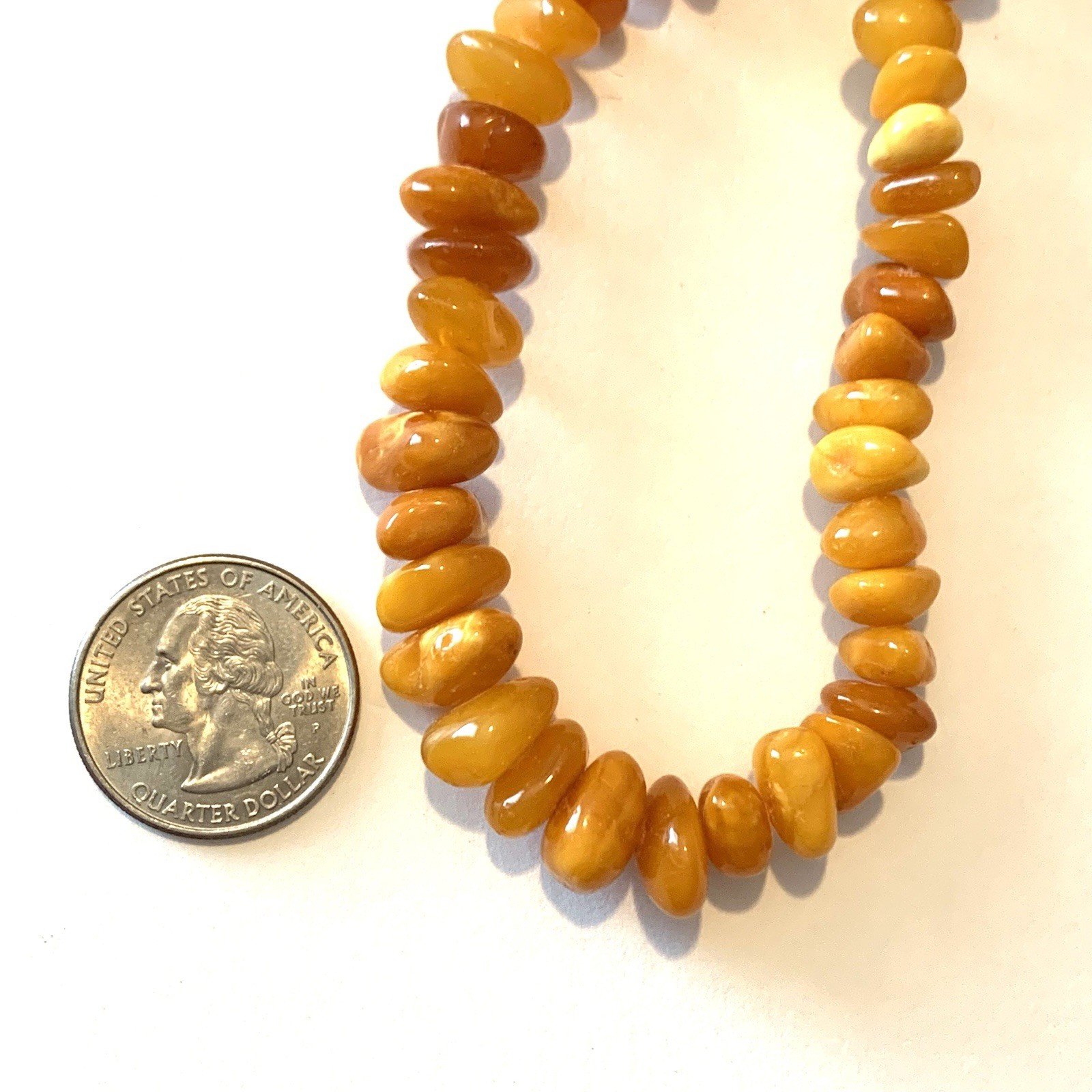 Vtg Baltic Amber Egg Yolk Chip Bead Necklace 31 Grams 24″ Long Pull-Over Style