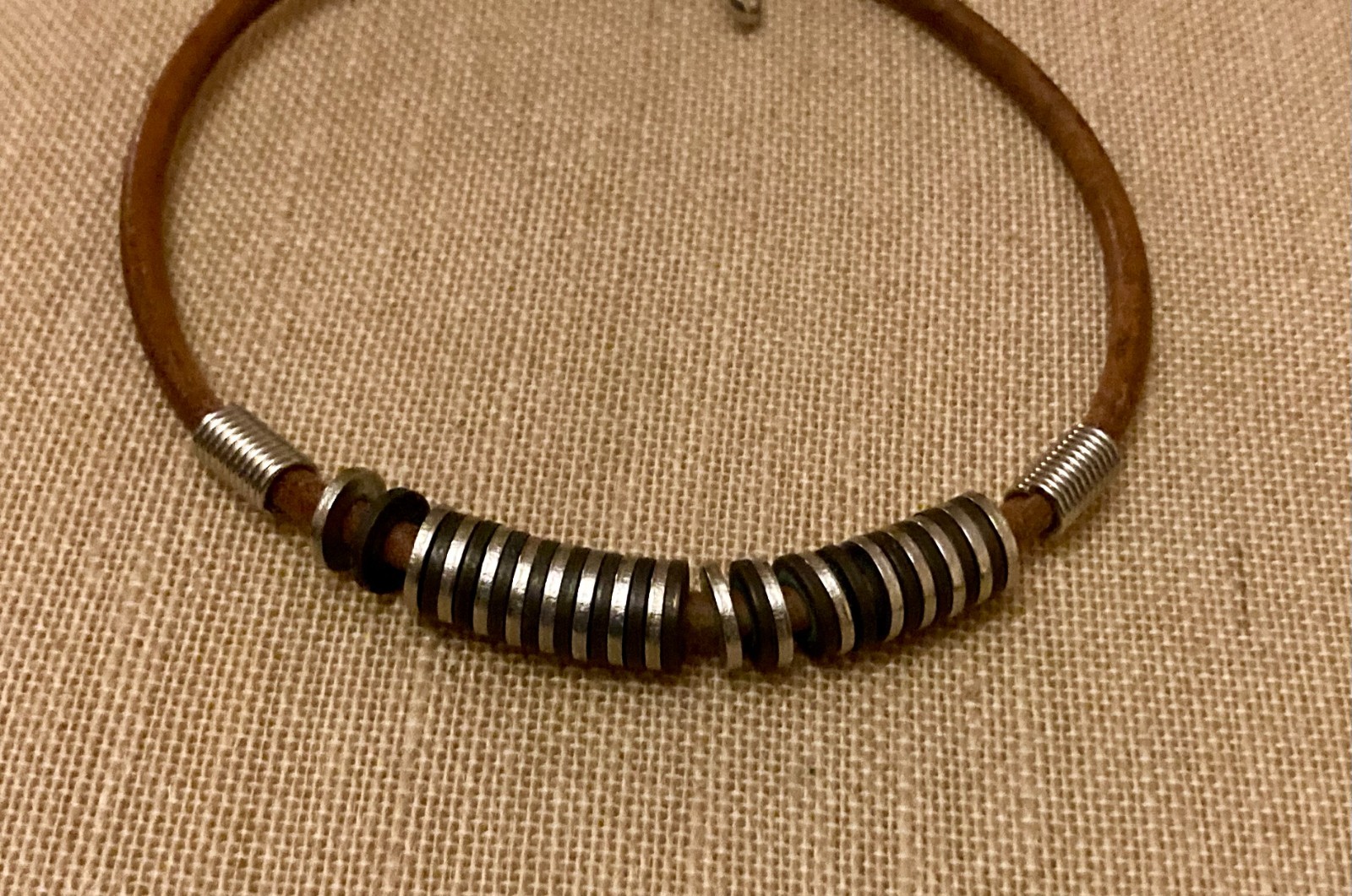 Vintage Artisan Necklace Leather Cord 14″ Choker Ethnic Tribal