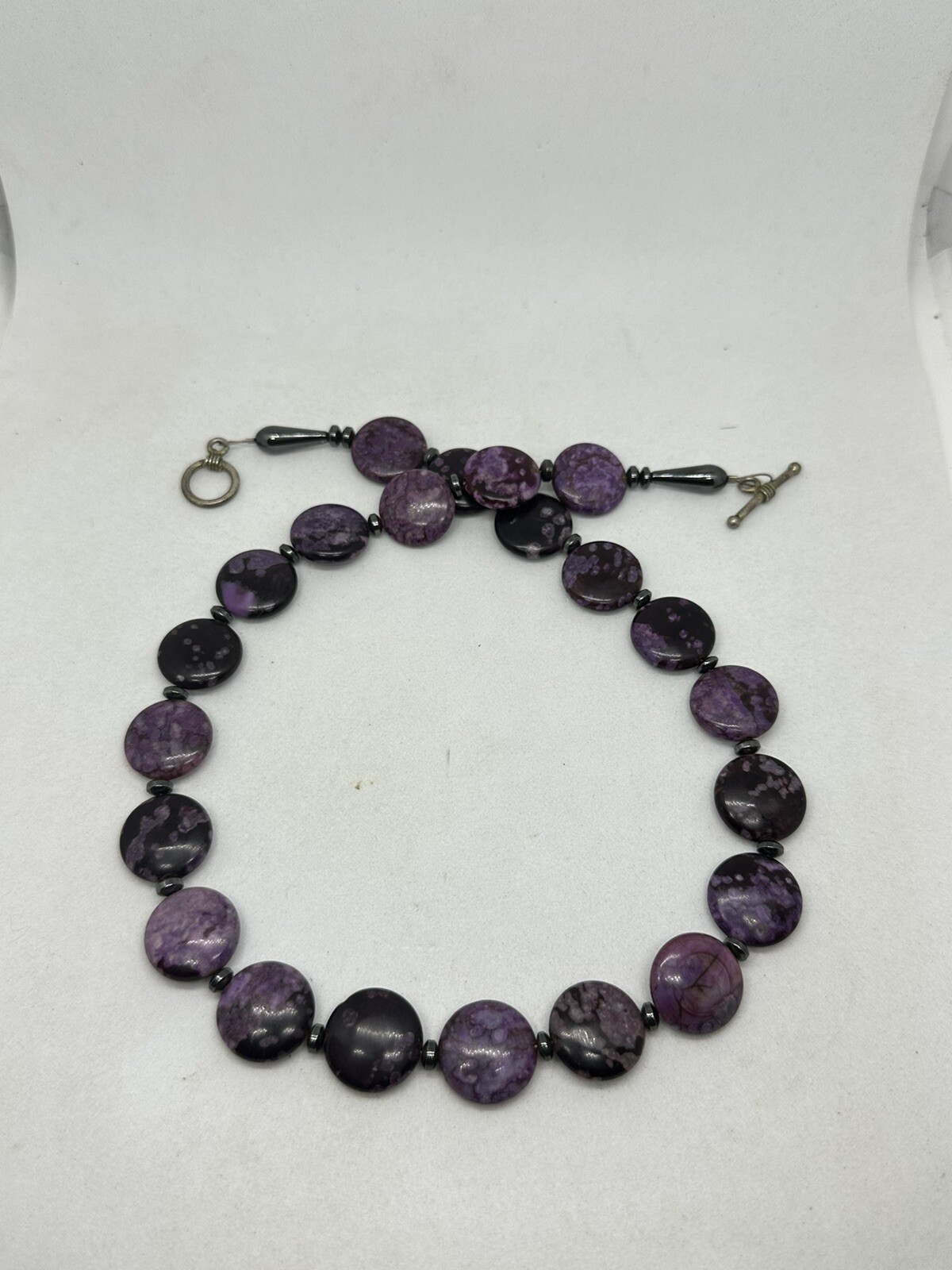 Vintage Purple Jasper Flat Gemstone 18 inches Necklace with Toggle Closure
