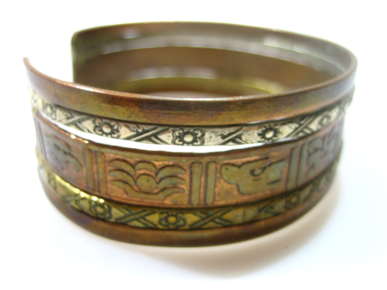 VINTAGE SOUTHWESTERN COPPER BRASS SILVER WIDE CUFF BRACELET