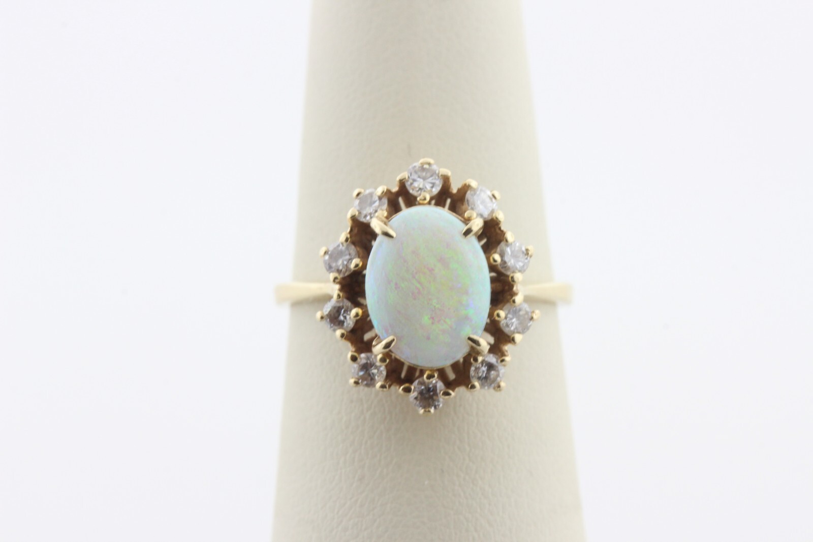 Antique Estate 14K Yellow Gold 1.67 ct Opal & 0.40 ct Diamond Ring – Size 7.5