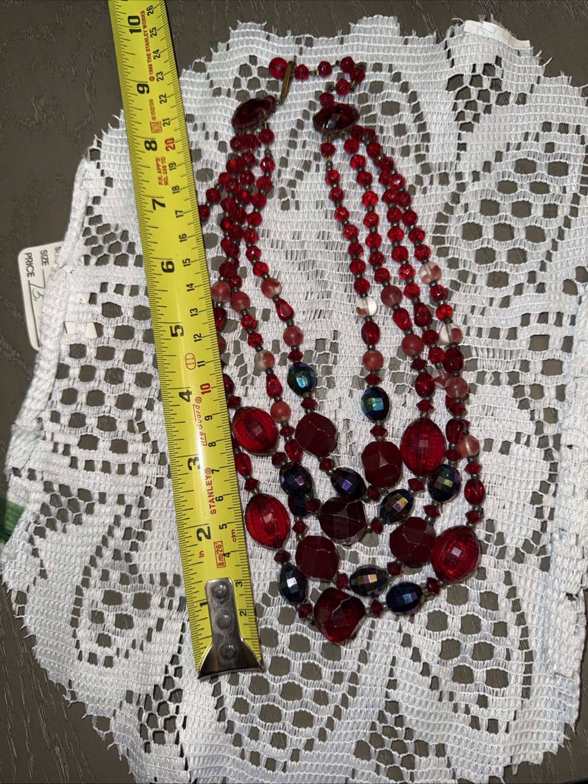 Vintage Western Germany Red/Red Iridescent 4 Stranded Beaded Necklace
