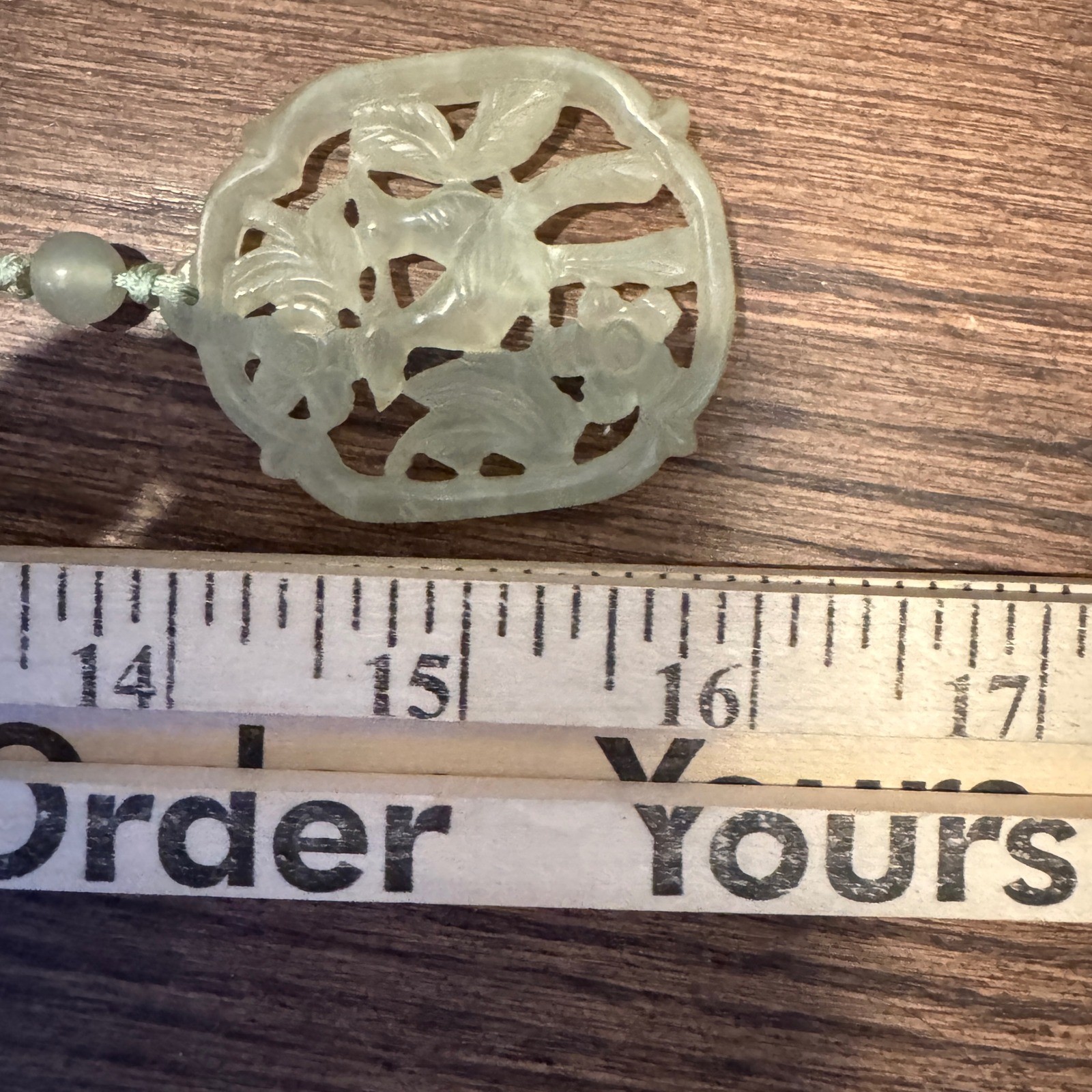Vintage Pendant Necklace Hand Carved Celadon Jadeite Openwork Silk Roping 37g