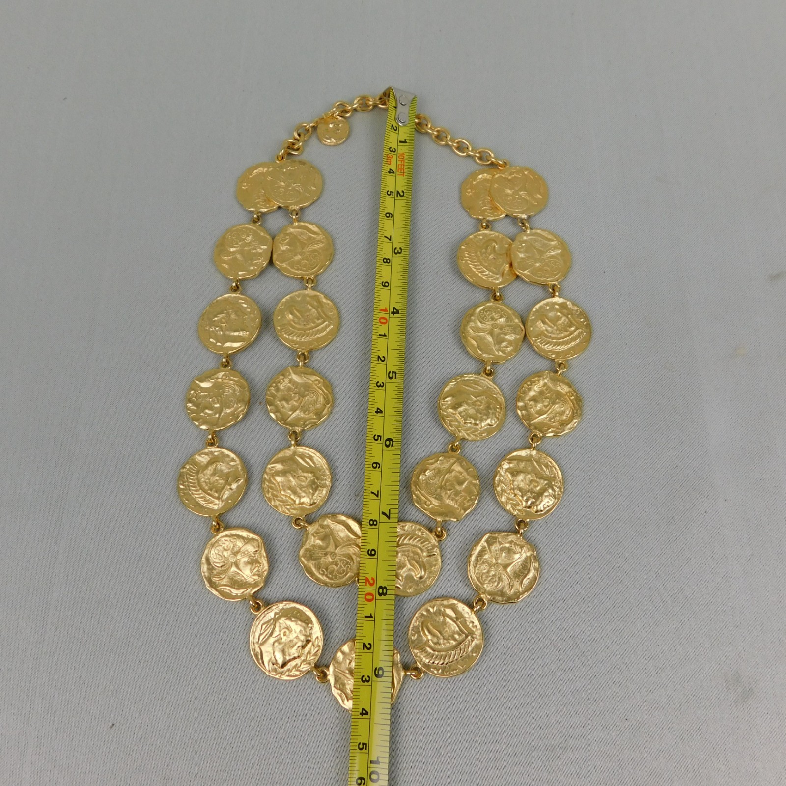 Vintage 1980s Gold Tone Double Strand Roman Coin Necklace #77