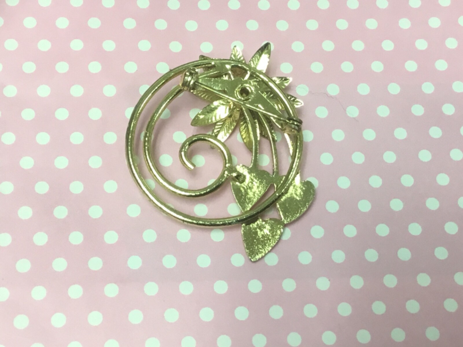 Vintage Hearts and Flowers Brooch, Gold Tone MCM Spiral Lapel Pin
