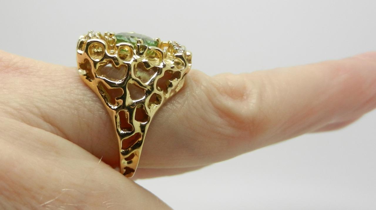 14K Yellow Gold GIA Certified Green Paraiba Tourmaline and Colored Diamond Ring