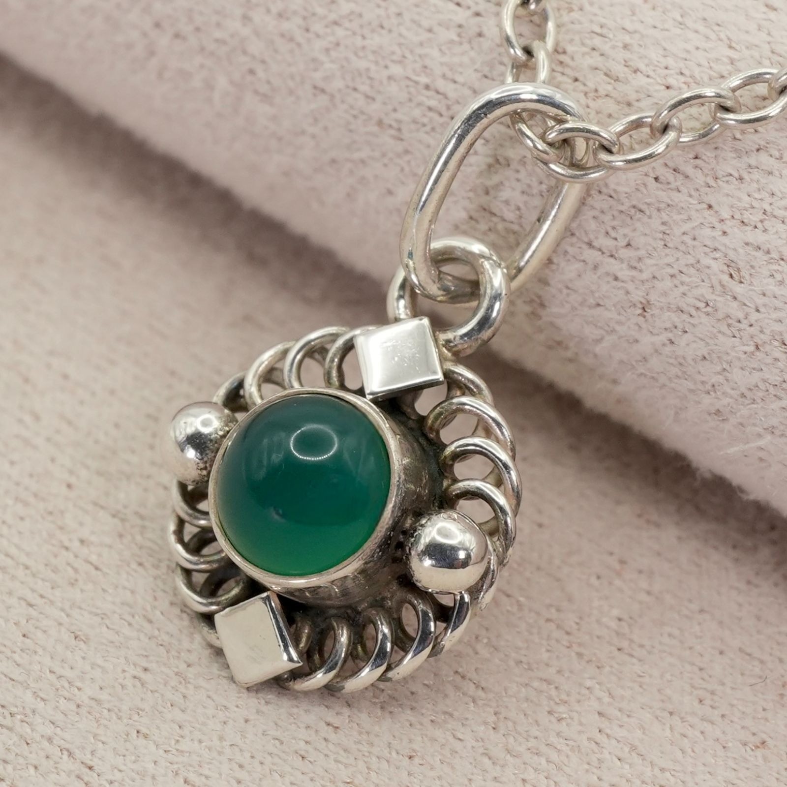 Georg Jensen No.38 Necklace Silver 925 Green Chalcedony Pendant Vintage Denmark