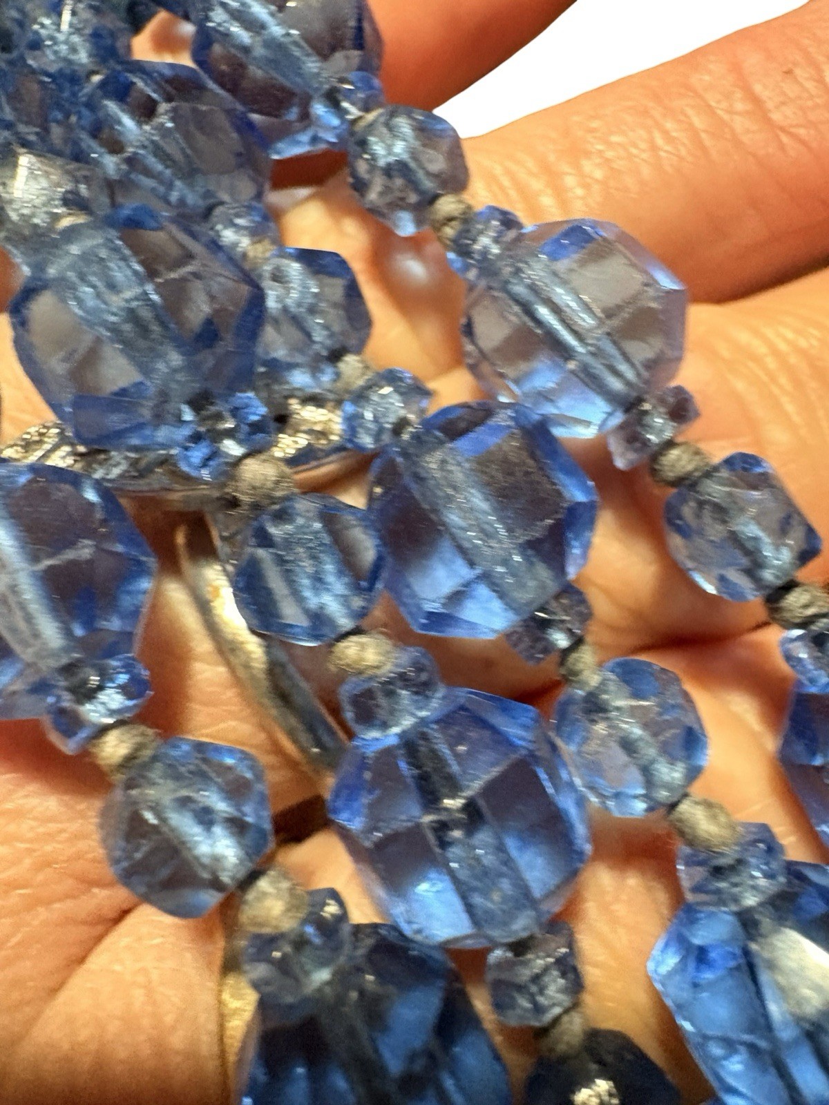 Antique 1920s Flapper Czech Glass Long Necklace Ceylon Sapphire Blue Beads 64”