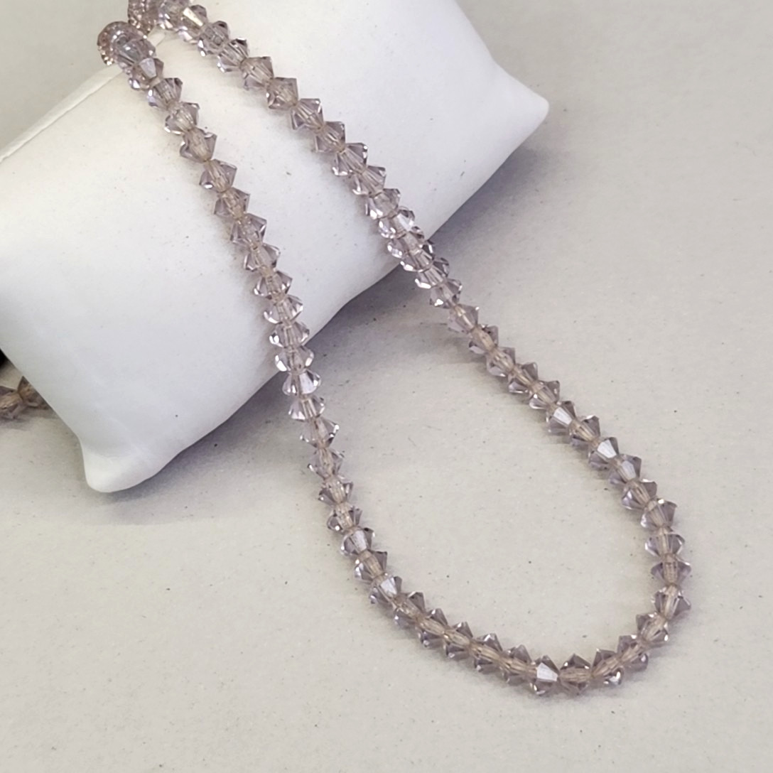 Vintage Glass Beaded Necklace Pink Bicone Dainty Choker 16″