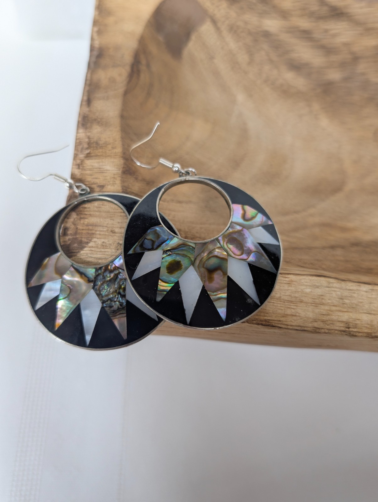 Vintage Alpaca Mexico Sterling Silver 925 Abalone Mother of Pearl Inlay Earrings
