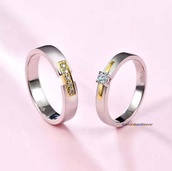 Prong Set 0.26CT Moissanite Ring 925 Sterling Silver Engagement Couple Band Set