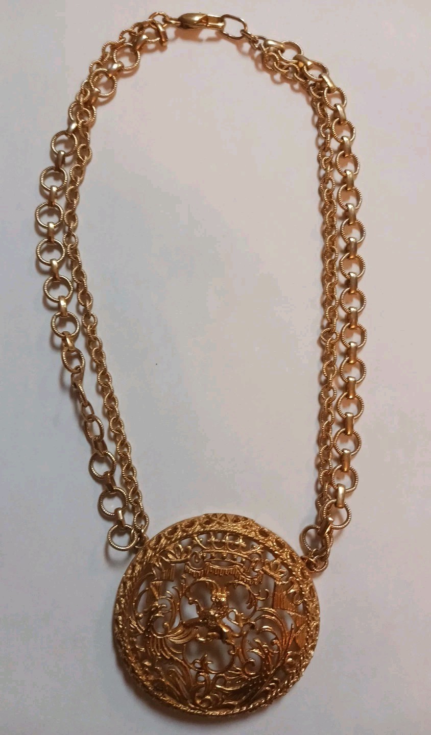 Vintage Signed Napier Coat of Arms Runway Couture Pendant Necklace 1971