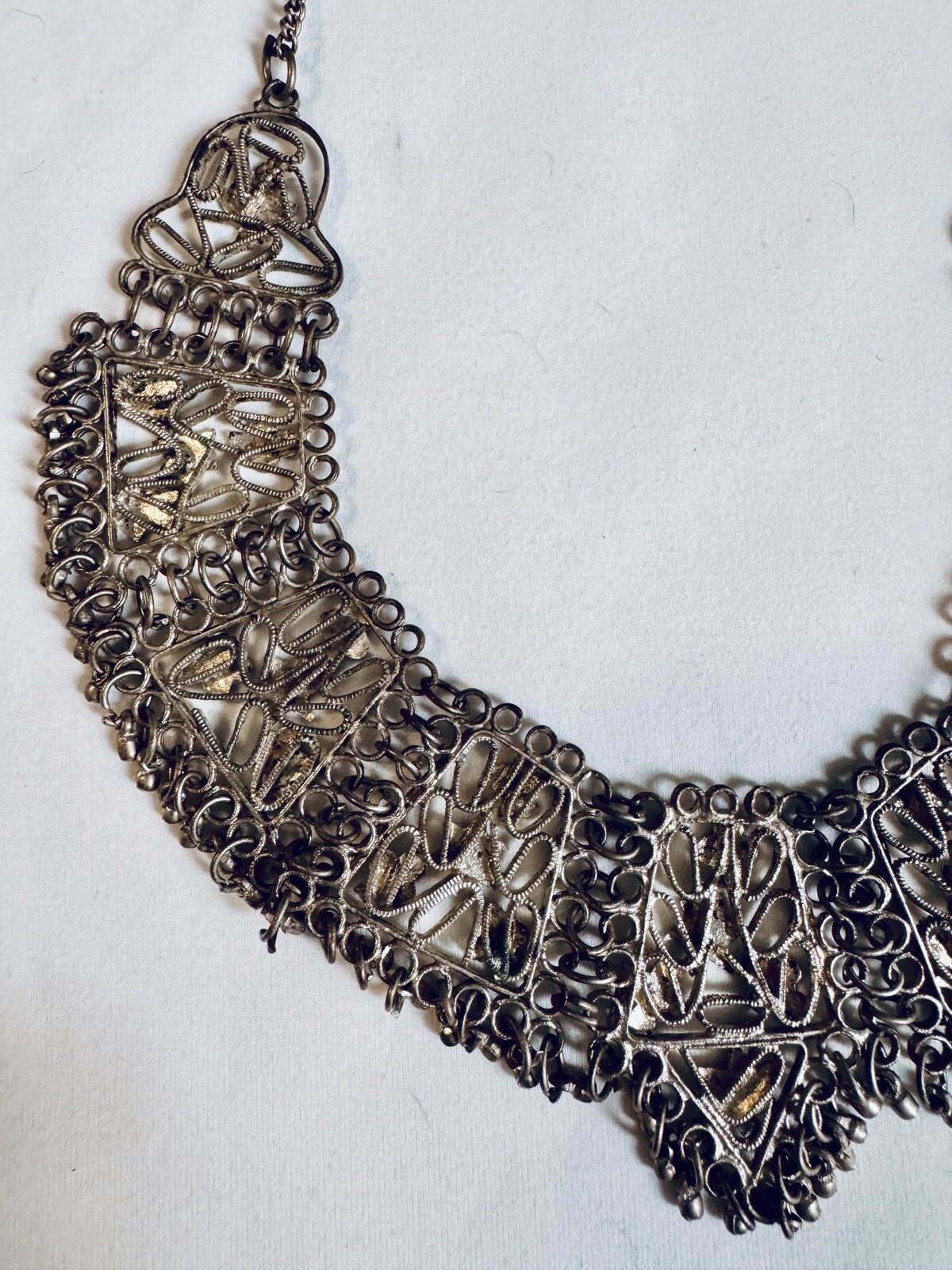 Vintage 70s Boho Necklace Indian Design Tin Or Pot Metal Great Piece