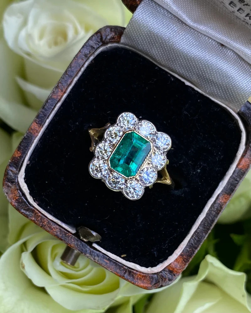Art Deco 2.40 Ct Natural Emerald Vintage Engagement Ring 14K Yellow Gold FN