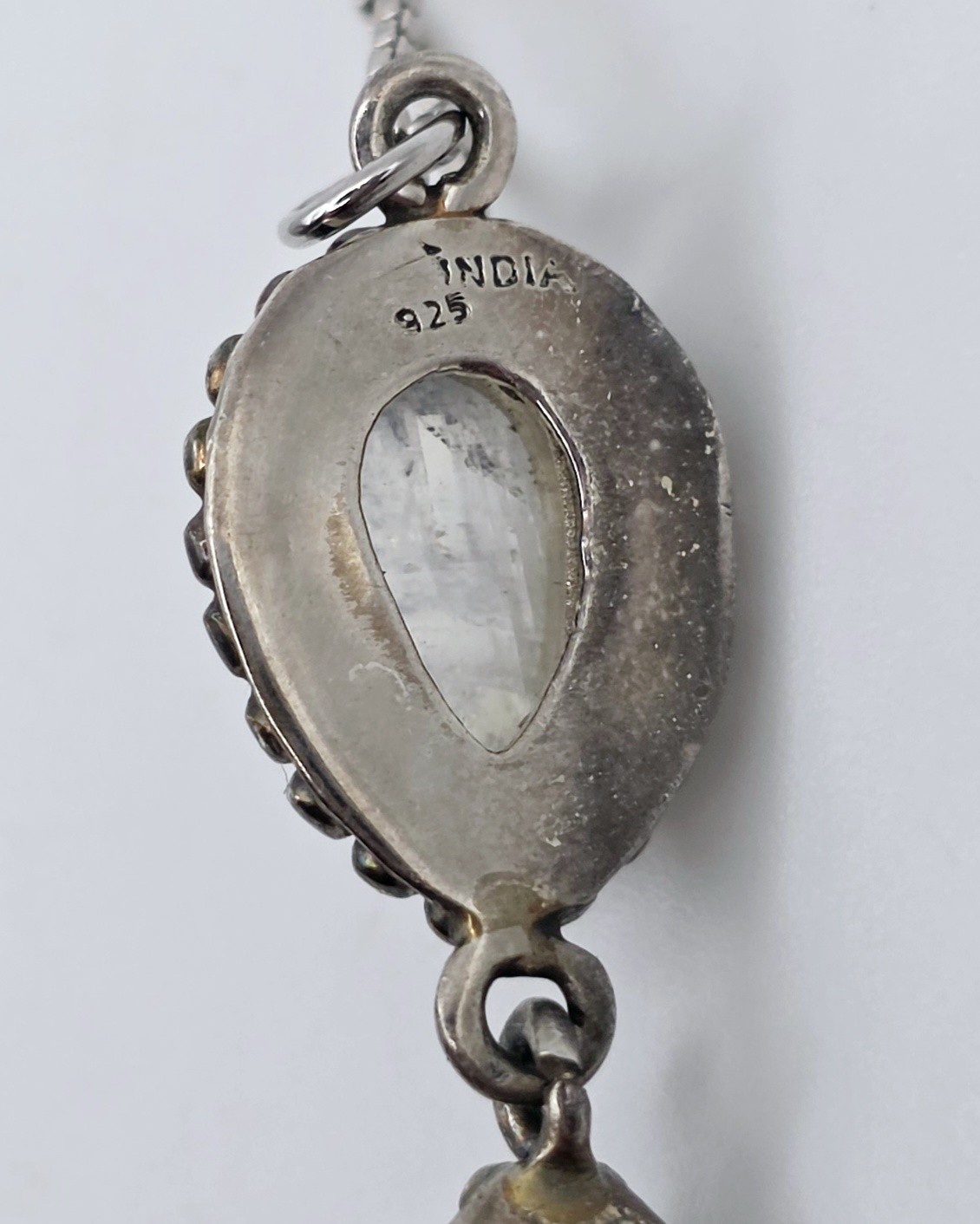 Vintage 925 Sterling Silver Moonstone Amethyst Teardrop Pendant Necklace 18″