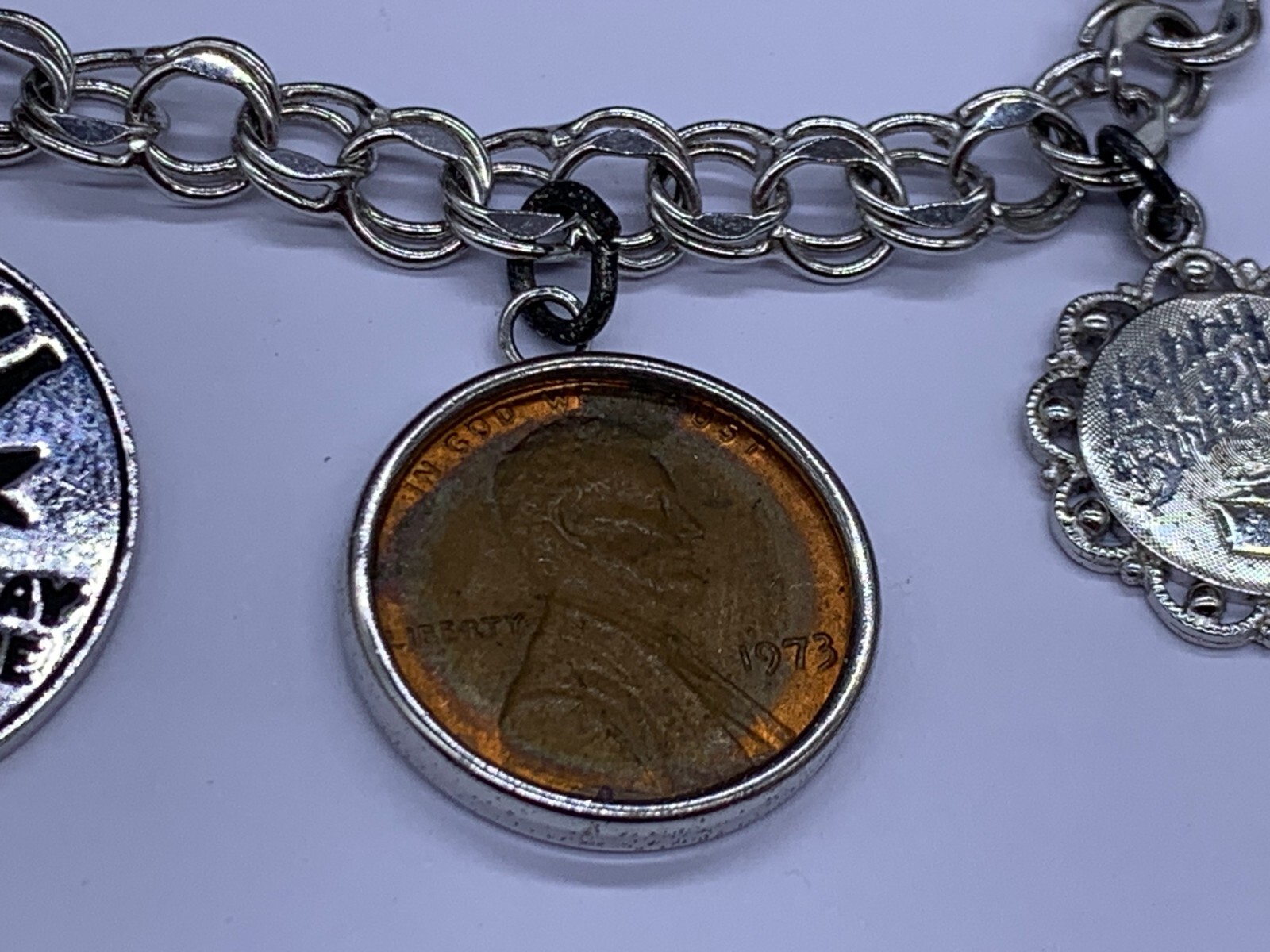 VINTAGE STERLING SILVER GEMINI MAY JUNE HAPPY BIRTHDAY COIN CHARM BRACELET