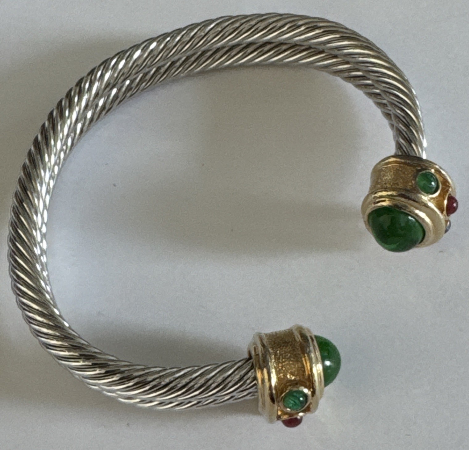 Vintage Cable Cuff Bracelet With Gripoix Glass Stones