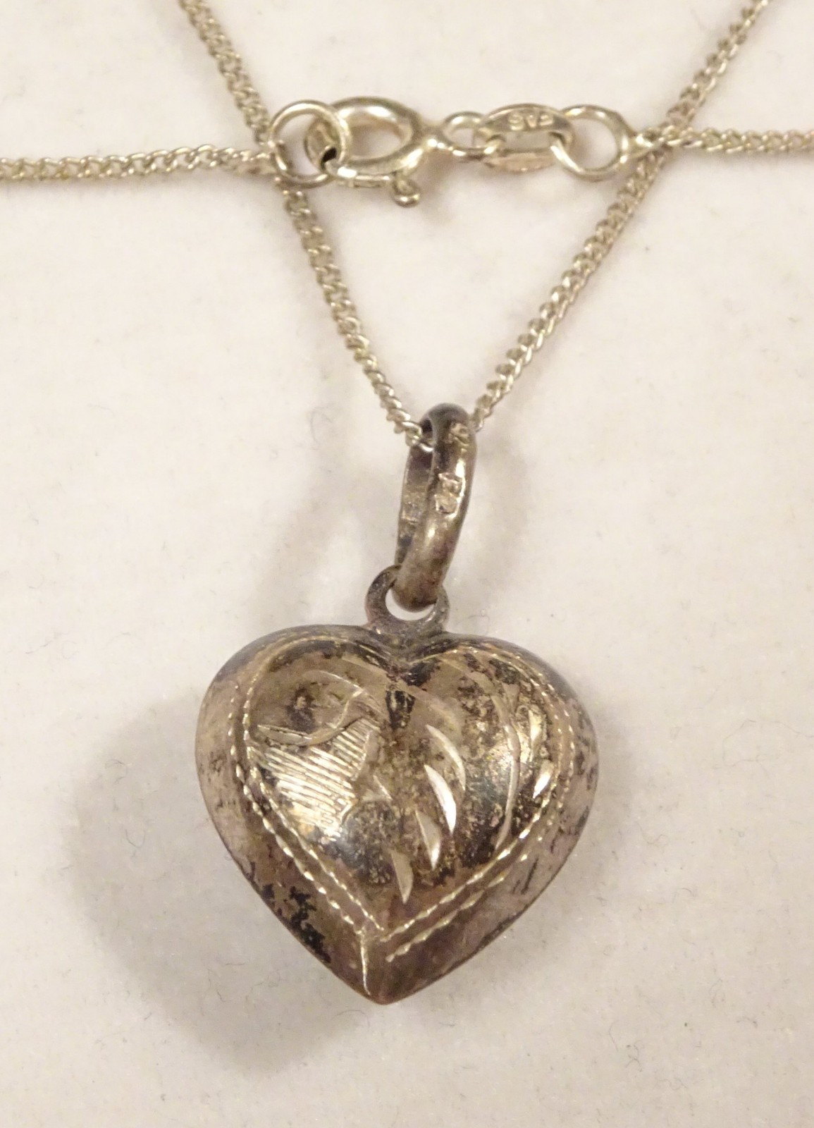 Puff Heart Pendant Sterling Silver Necklace Vintage