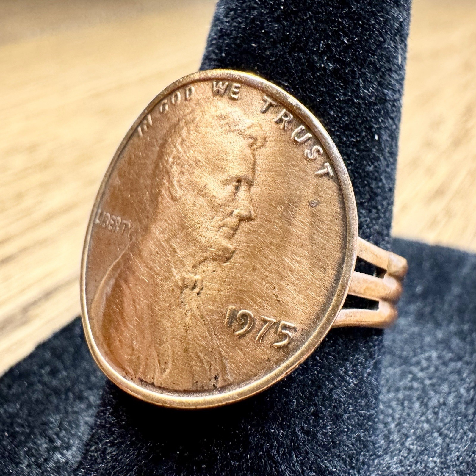 Vintage 1975 Lincoln Penny Copper Coin Ring Adjustable Statement Jewelry Sz 7.75