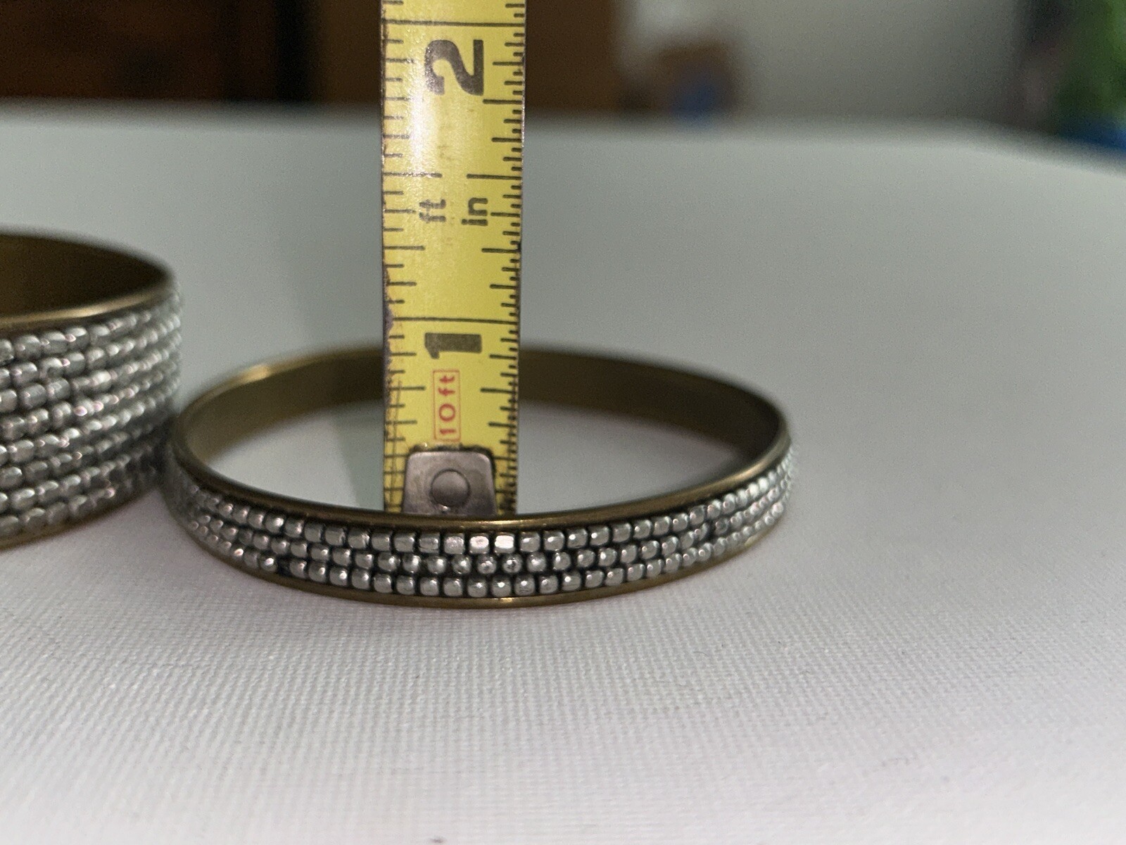 Vintage Silver Tone Metal Beaded Brass Bangle Set Of Two