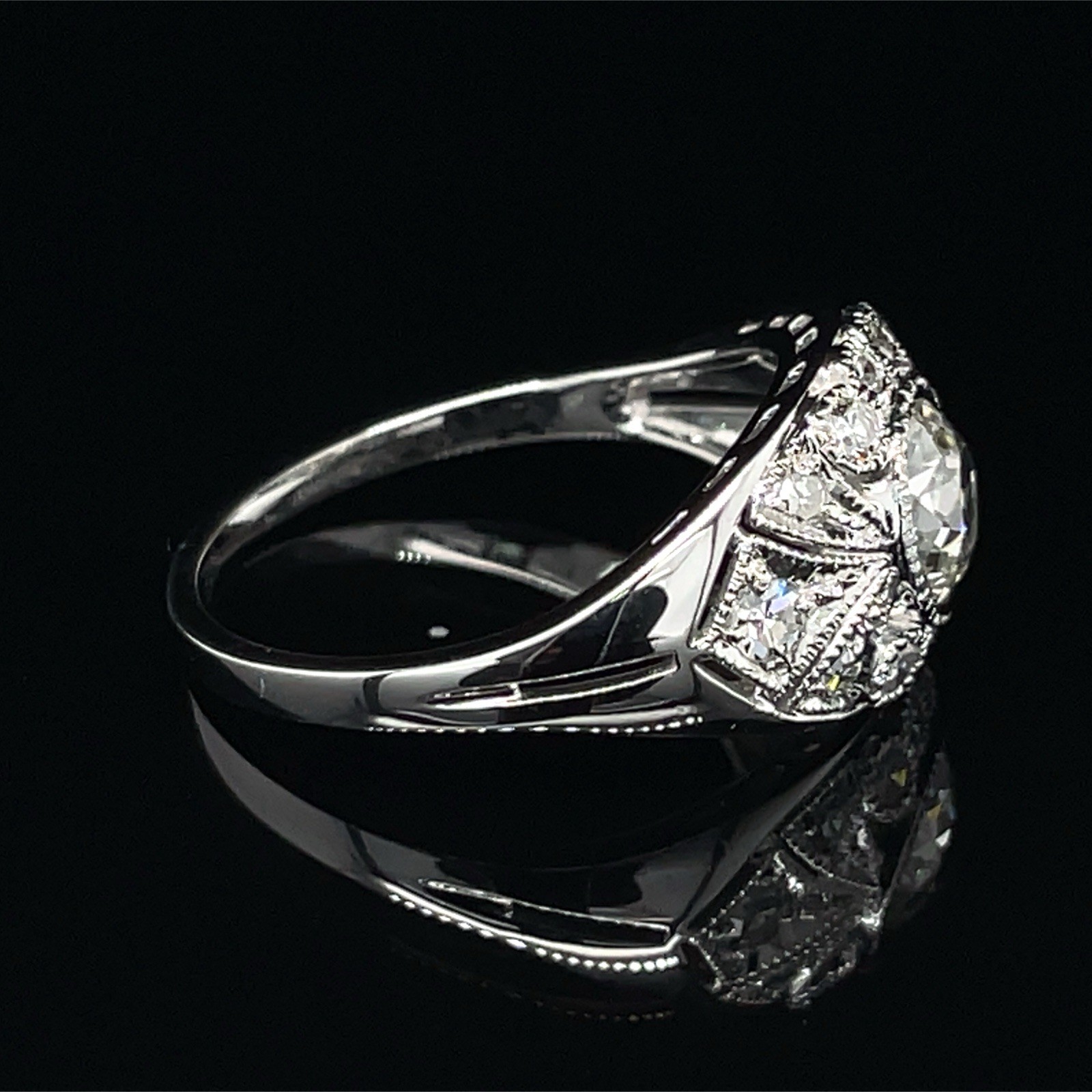 Vintage 1.00 Ctw Old European Cut Bezel Set Diamond Ring 14K White Gold