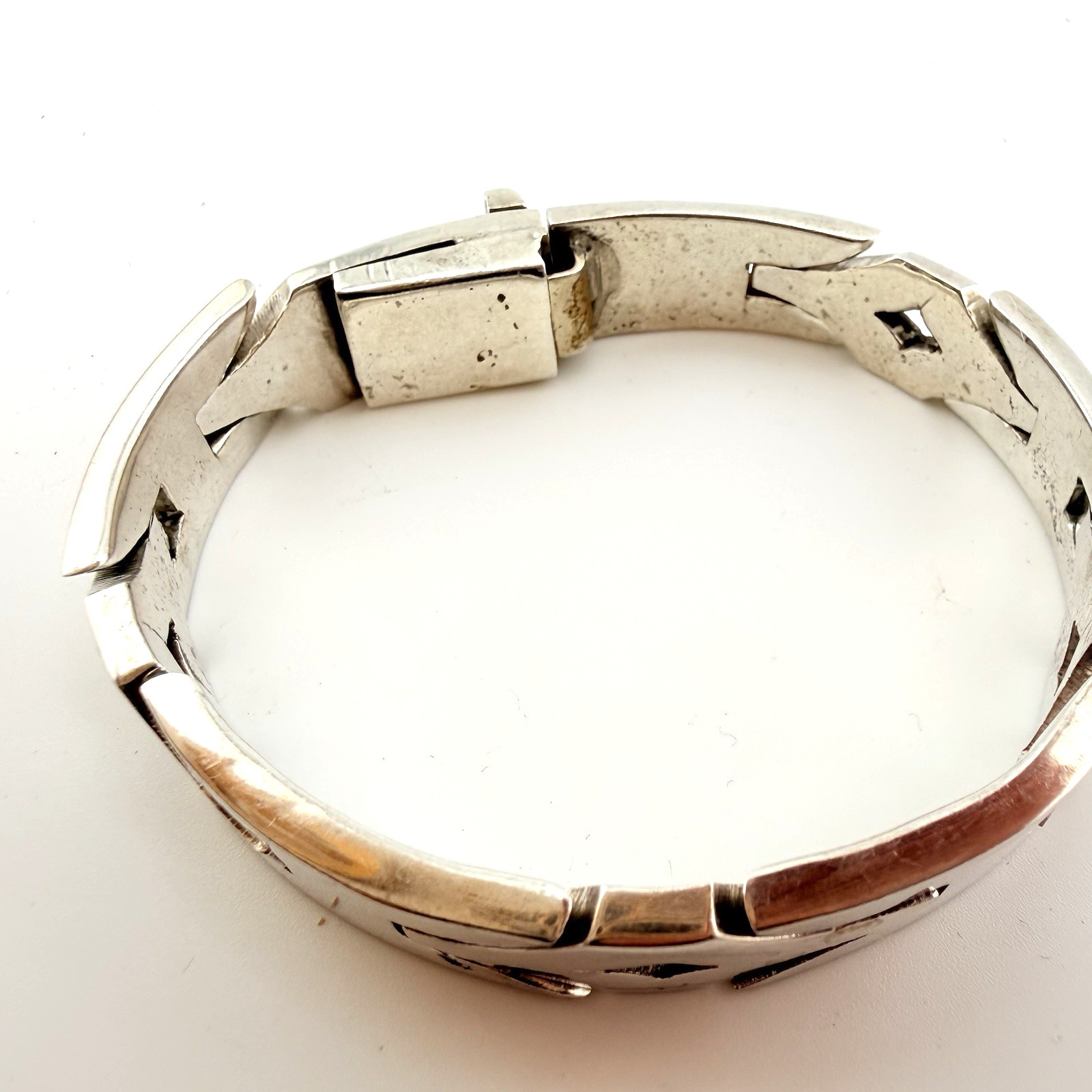 Vintage Heavy Sterling Silver Bracelet Mexico 925 Geometric Link 62.5 Grams 7.5”