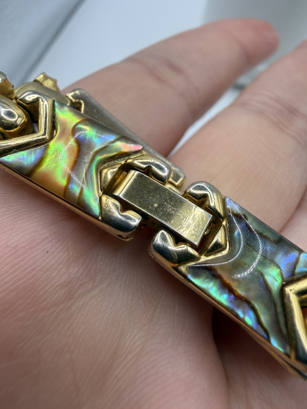 Vintage Paua Abalone Shell Bracelet Gold Tone Art Deco Style Links