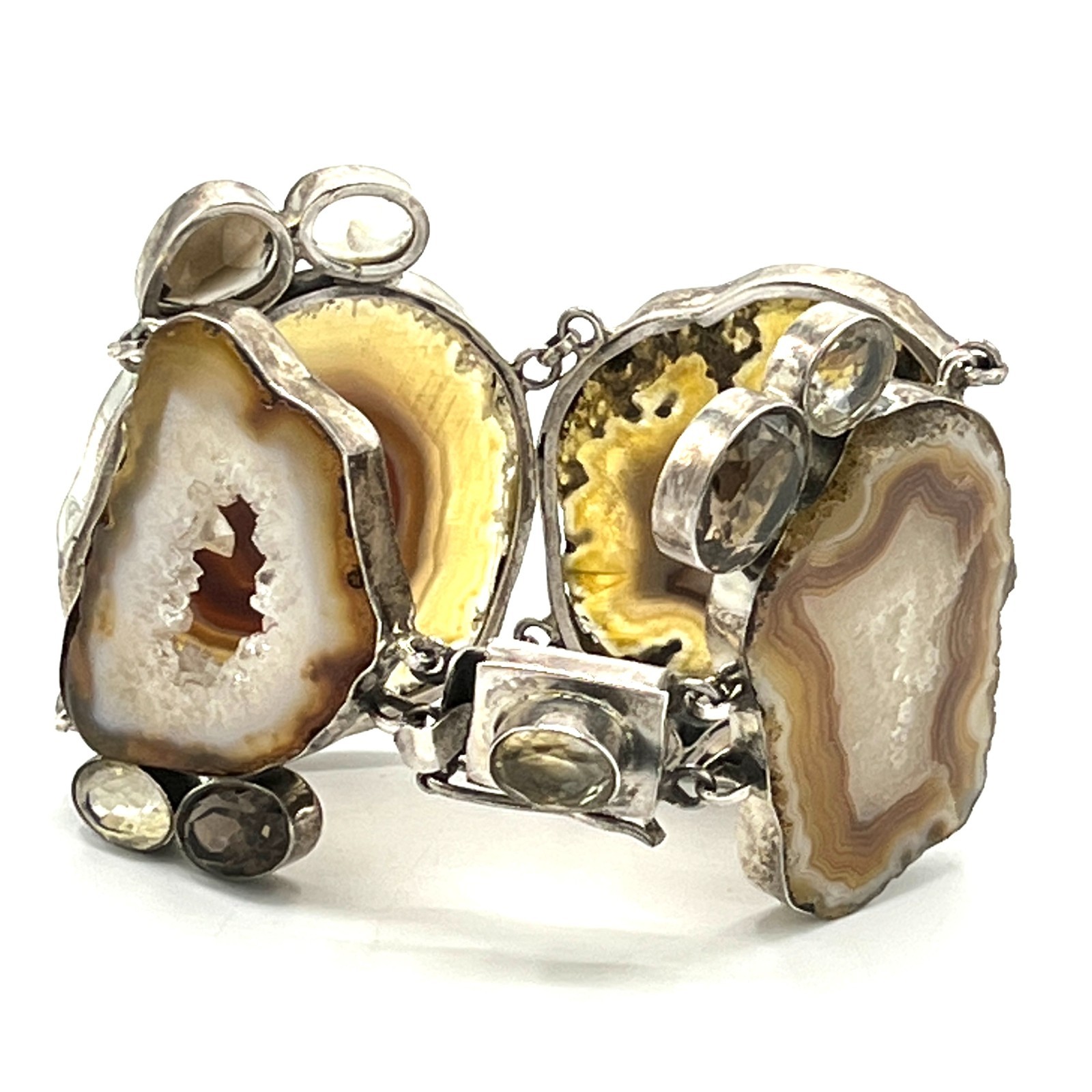 Vtg Sterling Geode Druzy Bracelet•Natural Crystal Statement Jewelry-Stamped 925