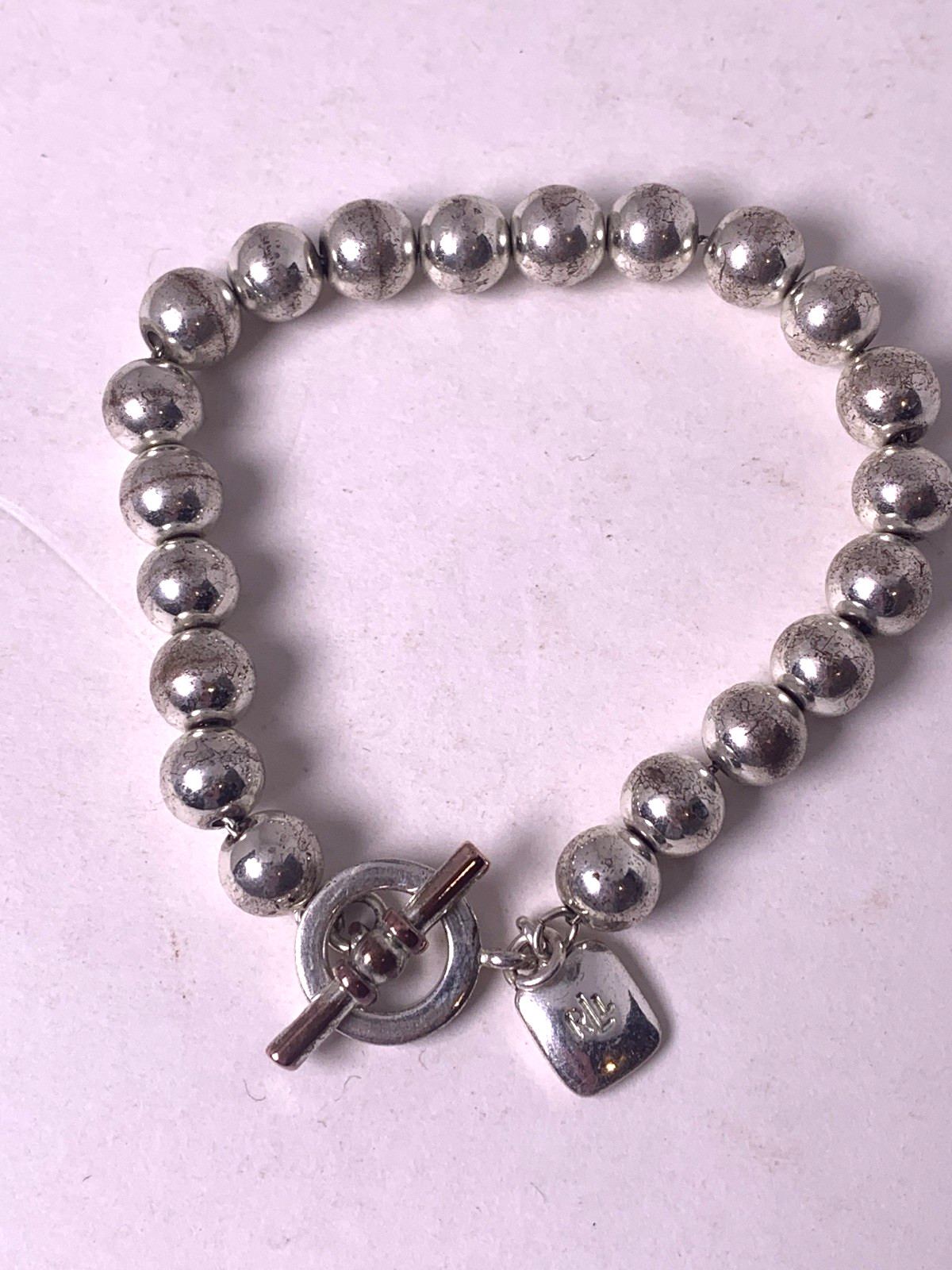 Classic Vintage Signed RLL Ralph Lauren 7.8mm Silver Plated Bead Bracelet 7.5″