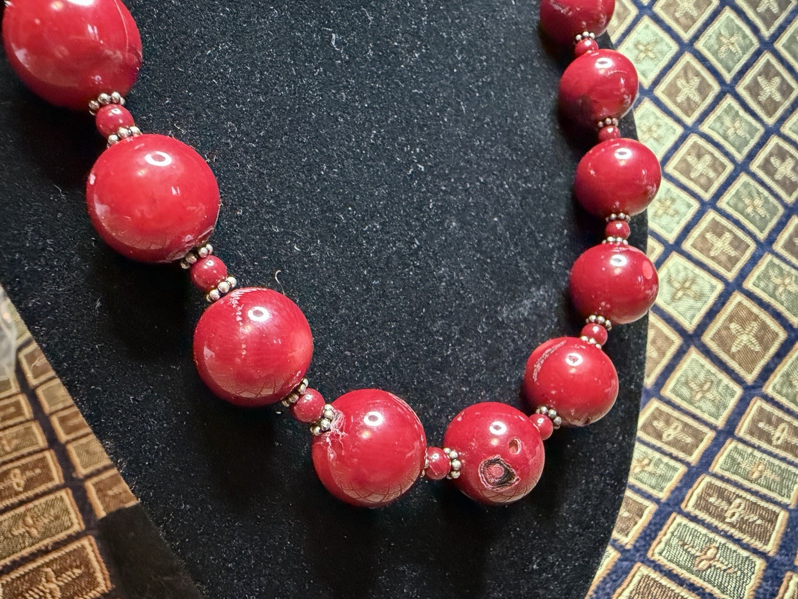 Vintage Red Sea Bamboo Coral Bead Strand Statement Necklace 20.5”
