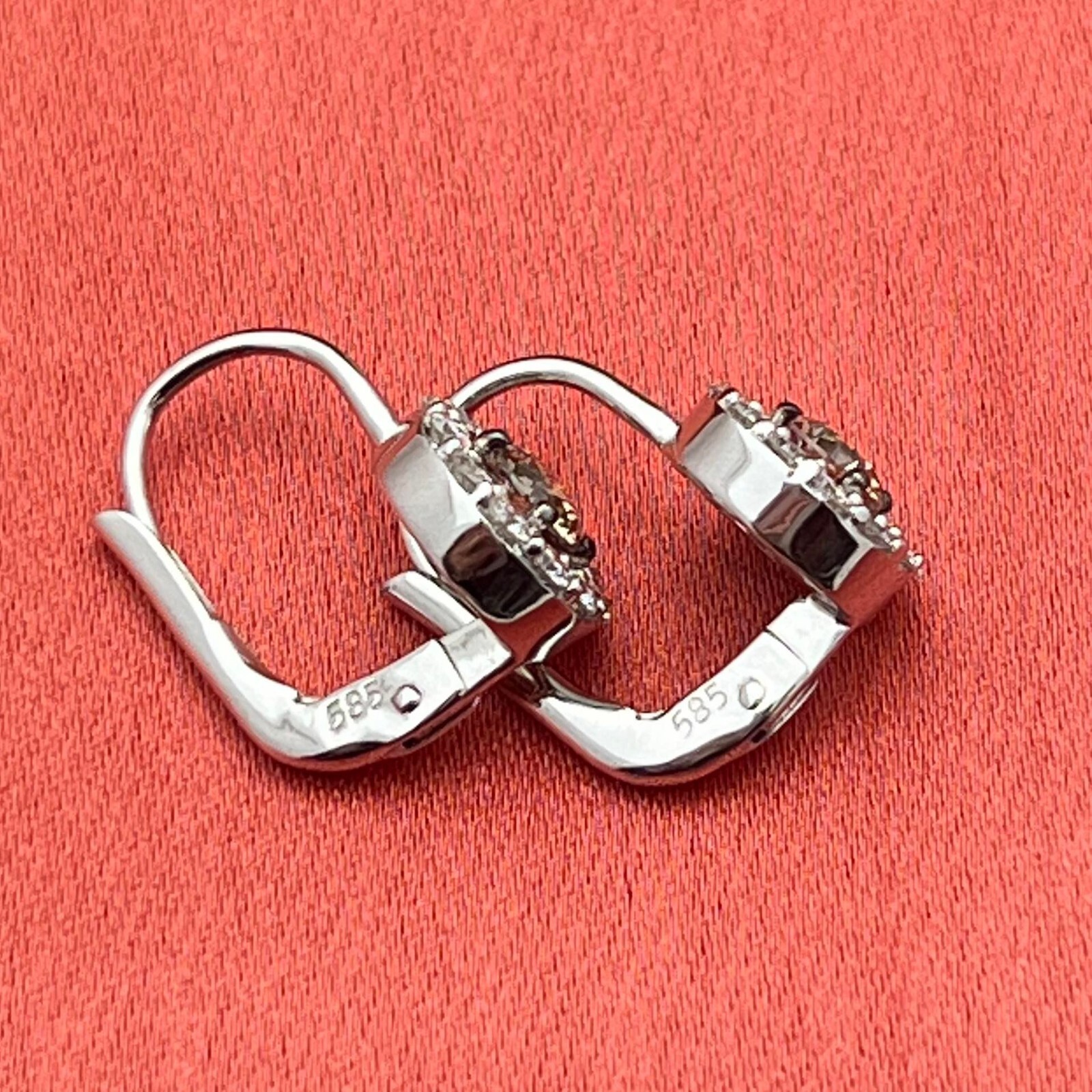 14K Diamond Drop Earrings-White Gold-Champagne and White Diamonds-0.50tcw
