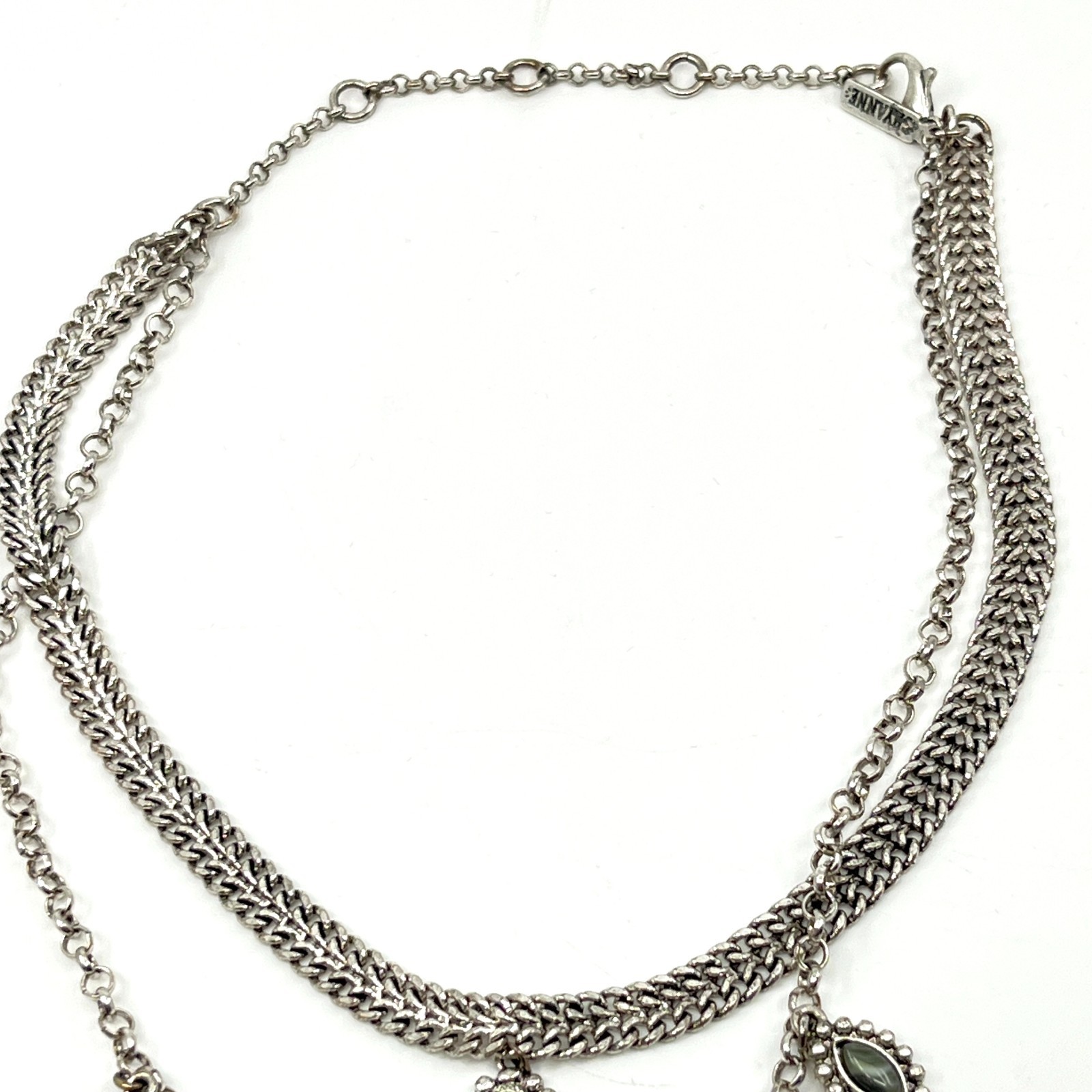 VTG Shyanne Southwest Boho Silver Tone Multi-Layer Mixed Stone Faux Fur Necklace