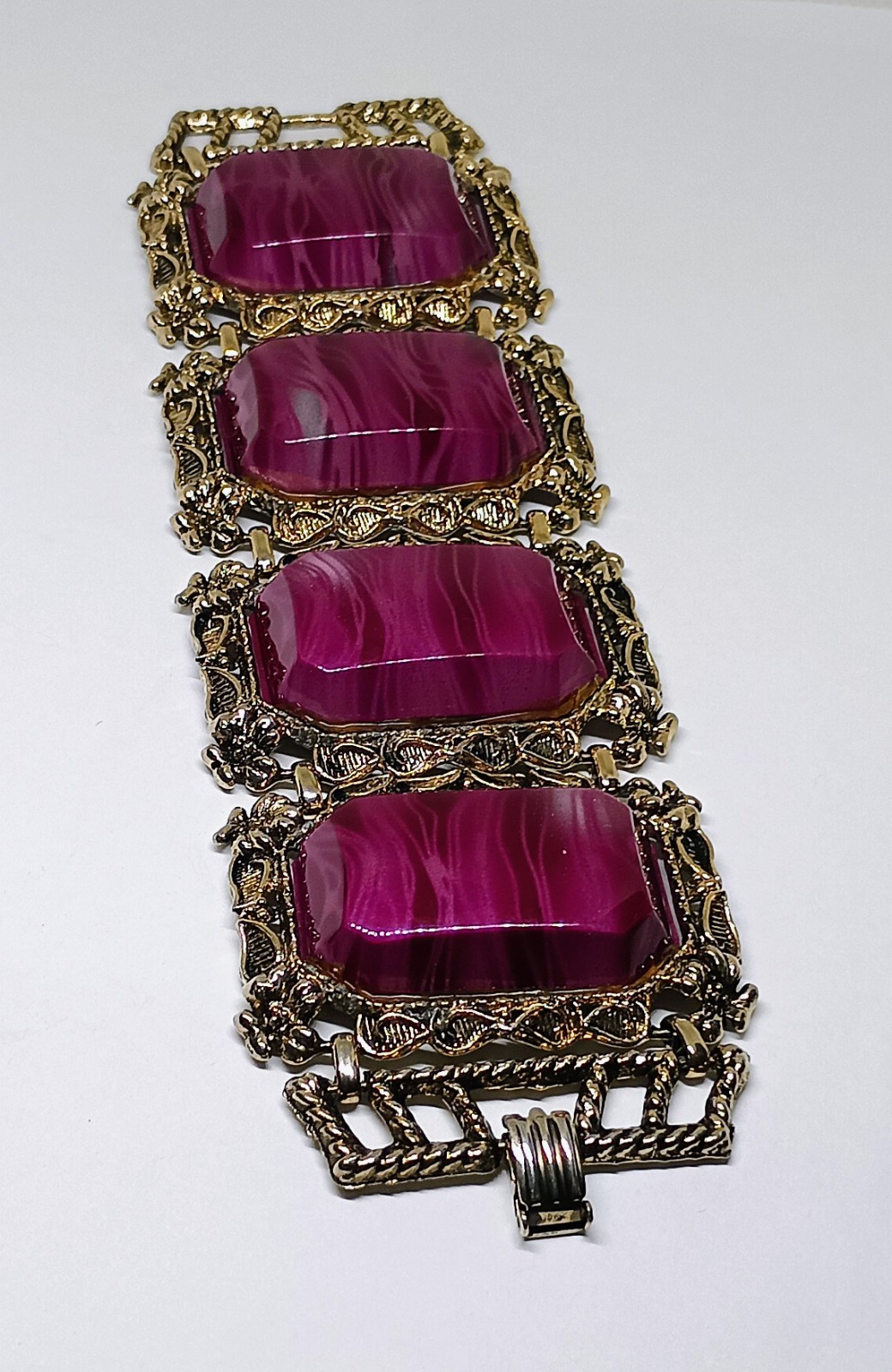 Vintage Purple Thermoset Lucite Chunky Wide Link Bangle Bracelet Earring Set