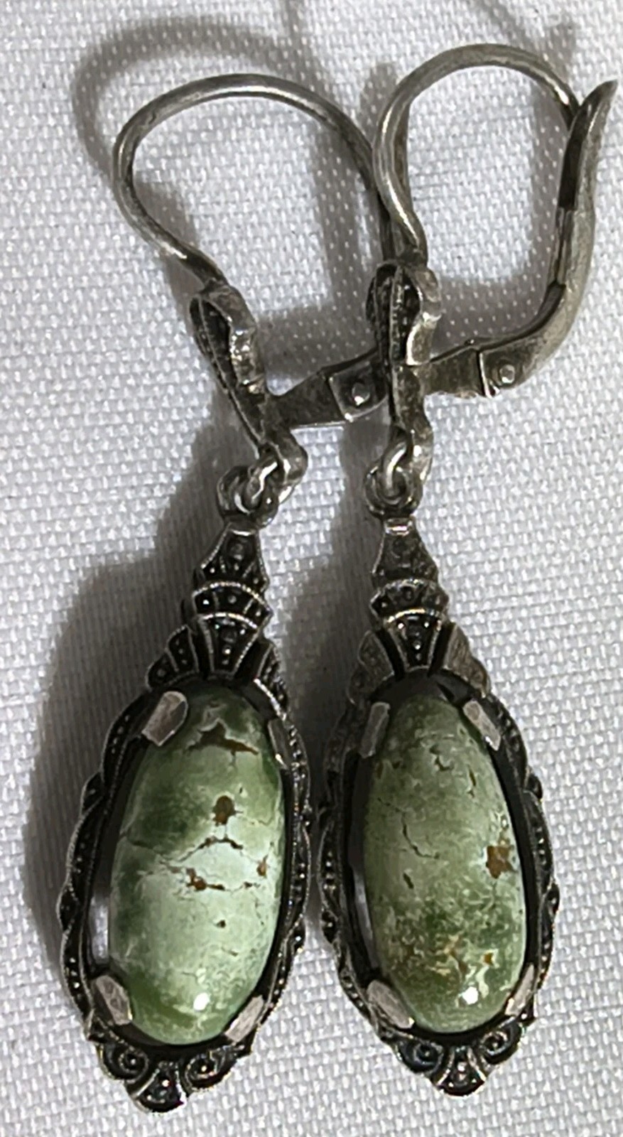 Antique Victorian Sterling Marcasite And Not Sure About The Stone Dangle Earring