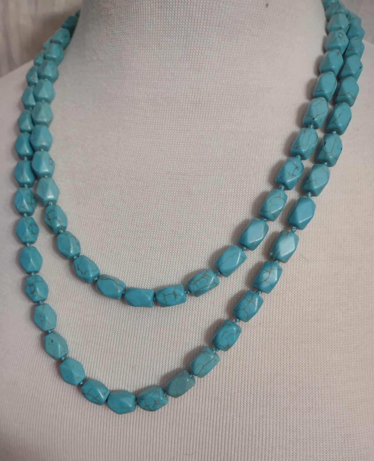 40” Necklace .25” Turquoise Marbled Rock Shaped Stones Southwestern Western