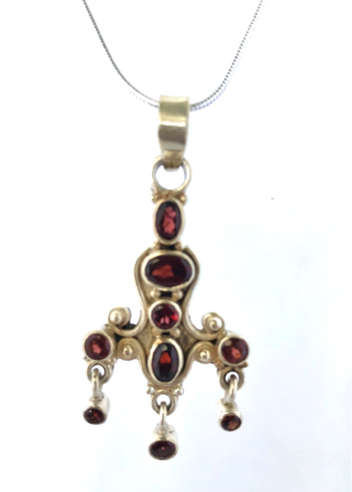 Vintage Garnet 925 Silver Pendant Necklace