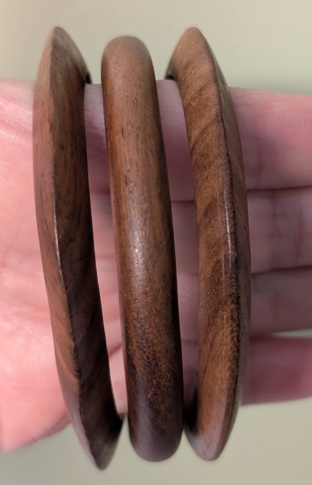 Vintage Wooden Dark Brown Bangle Bracelets Different Shaped Lot of 3 Boho Chic