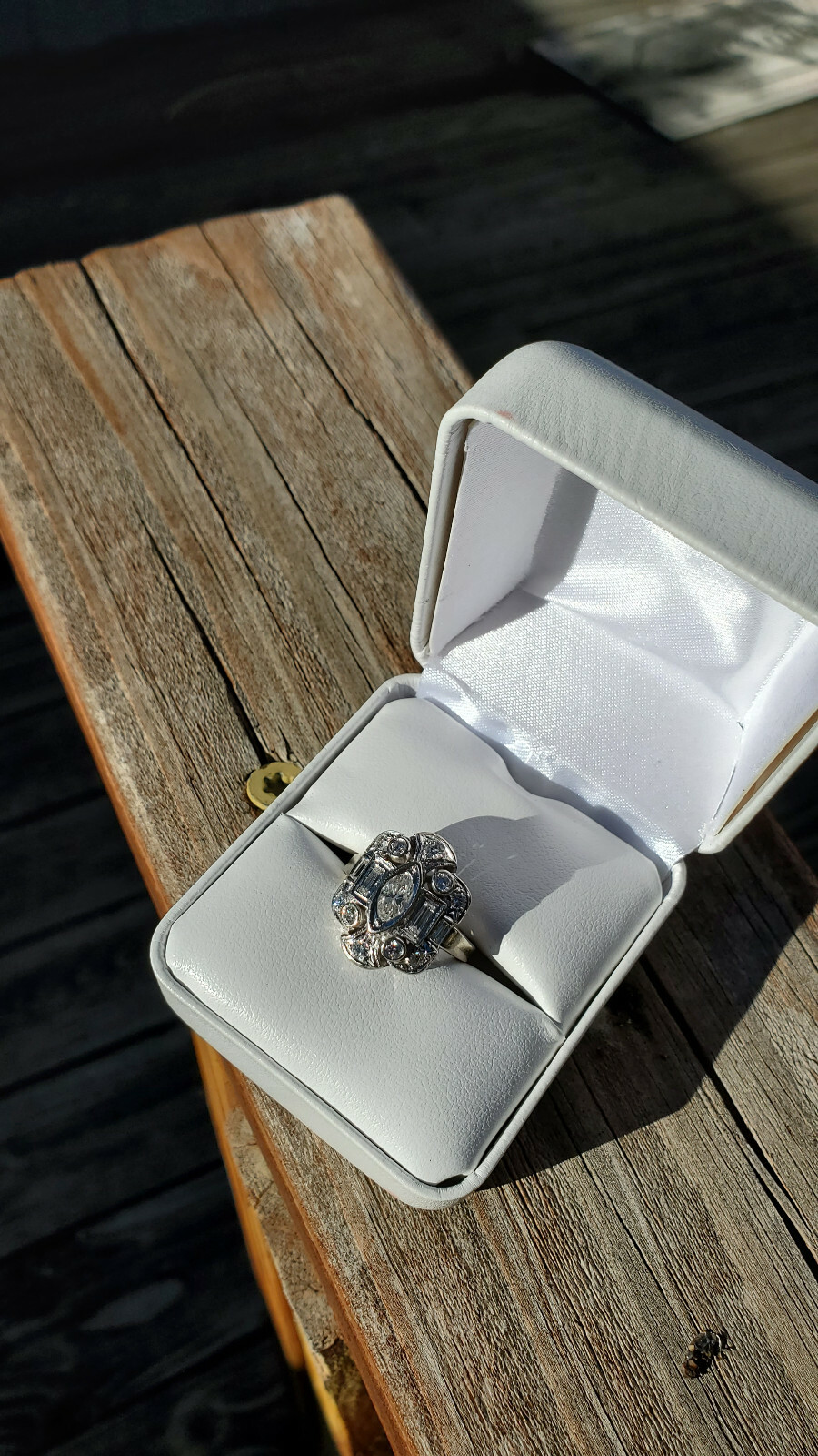 Antique Diamond Shield Ring Art Deco Wedding Ring or Right Hand Ring