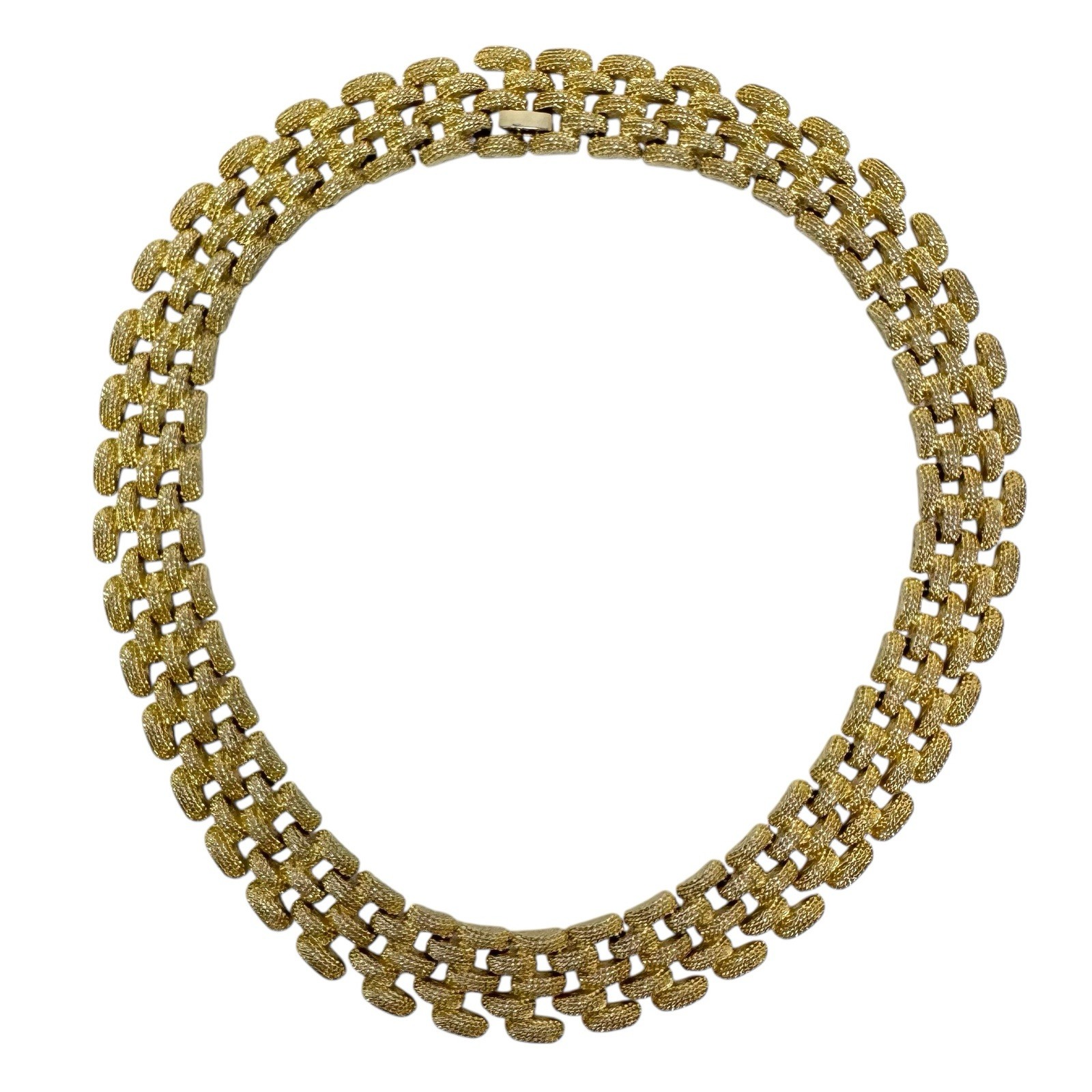 Vtg Gold Tone Collar Necklace Frosted Finish Textured Rectangular Brick Links