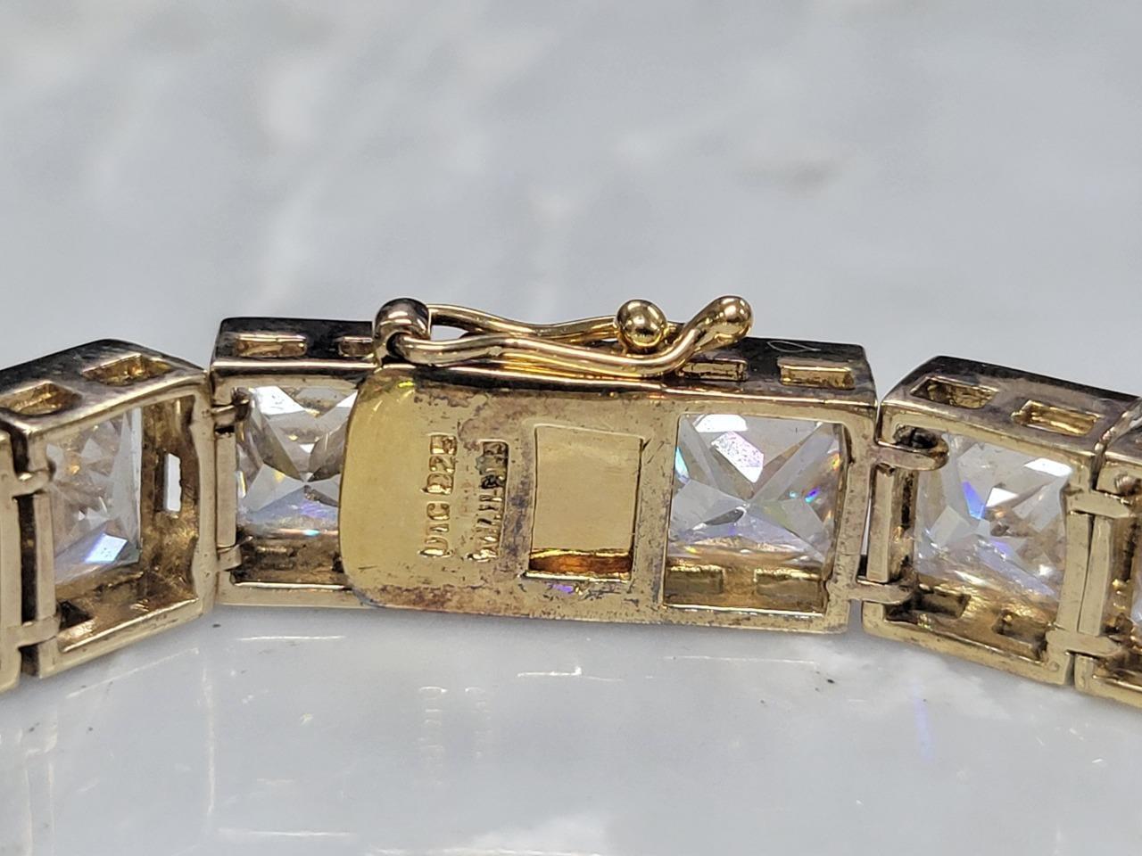 Gold Plated Sterling Silver Clear Stones Tennis Bracelet 7-1/2″ ~ 44g ~ 16-G231
