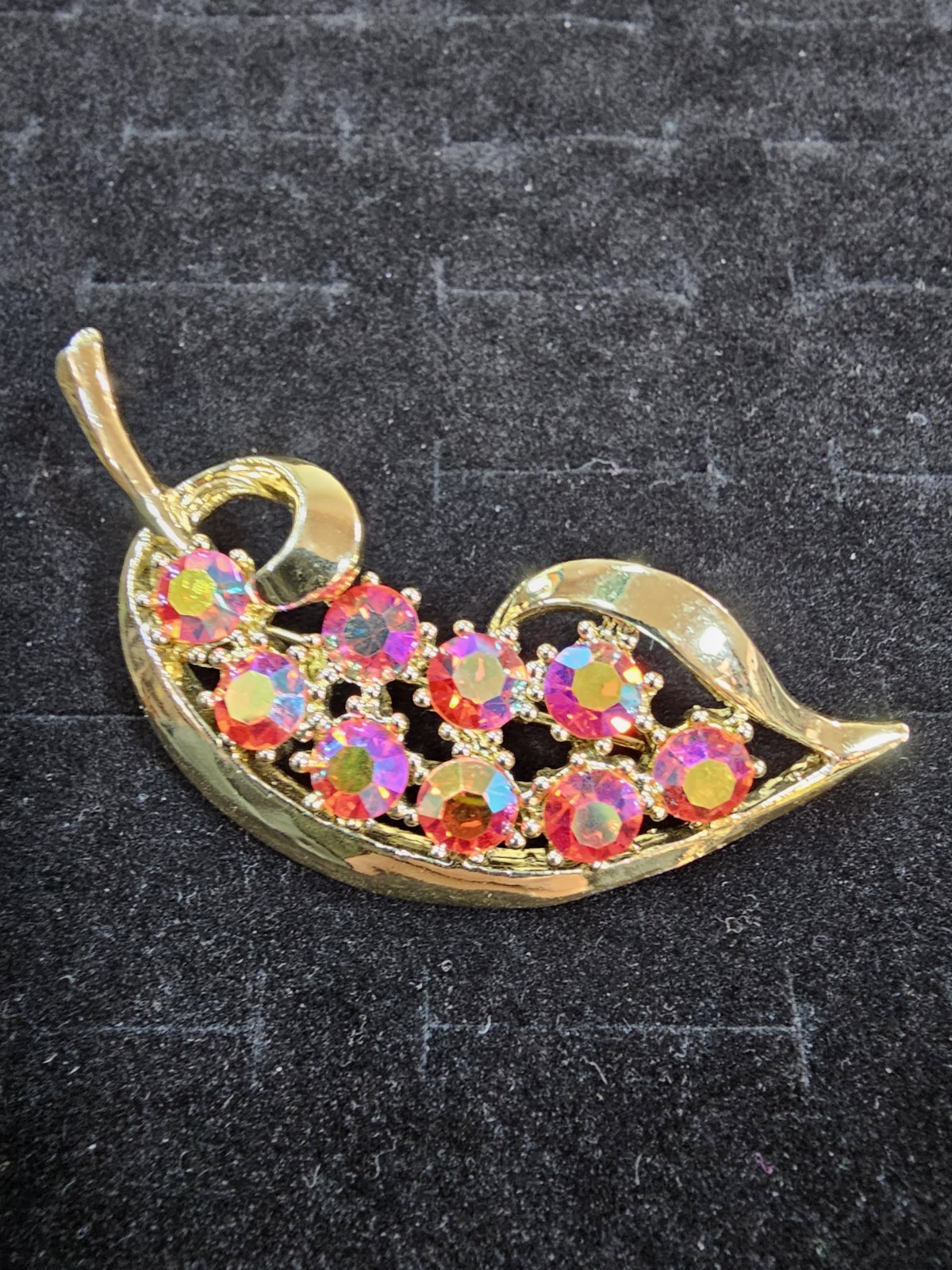 Vintage Pink AB Crystal Brooch Stunning Gold Tone Estate Jewelry