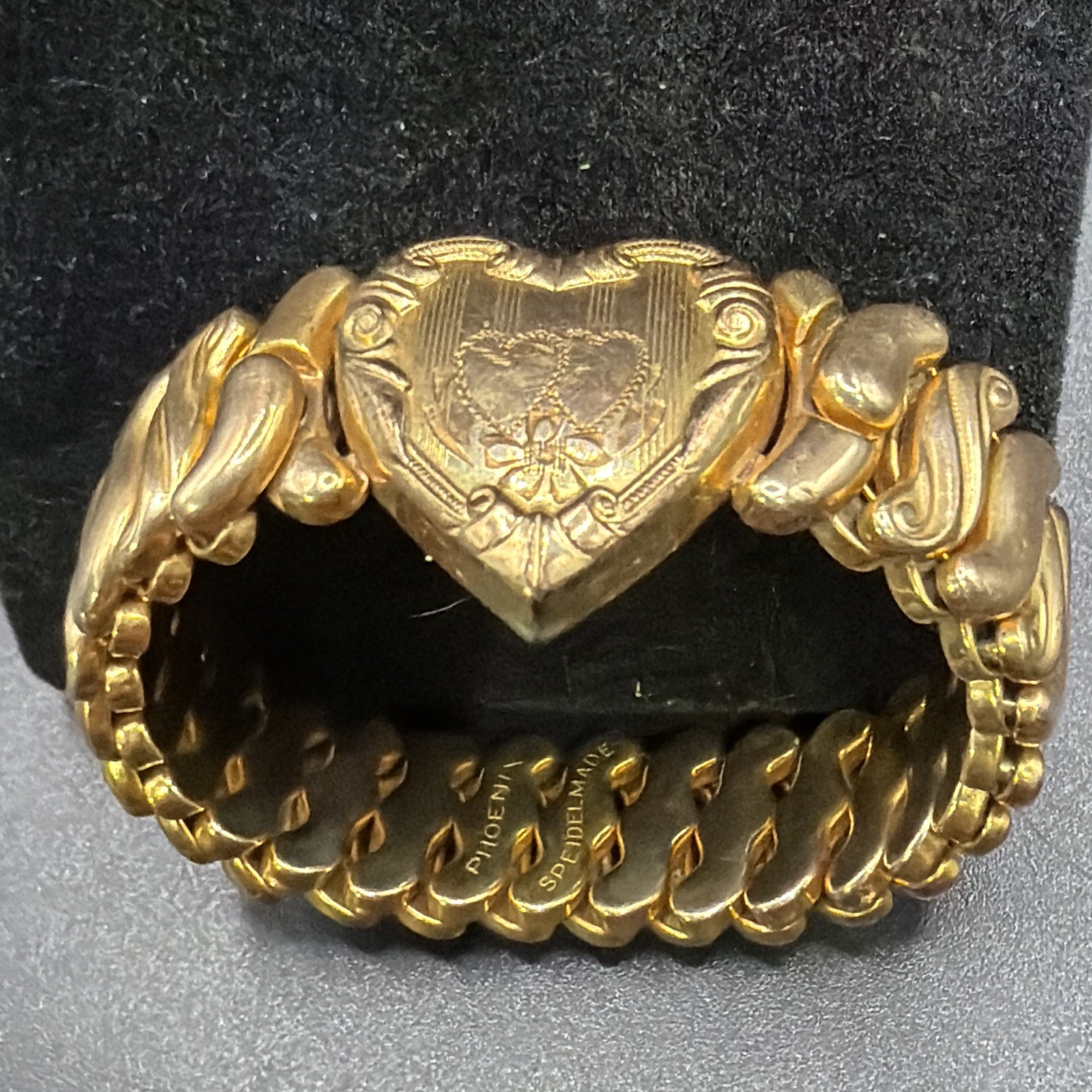 Vintage 1943 Speidel Made Phoenix HEART Expansion Bracelet 5″-7 1/4″ Excellent