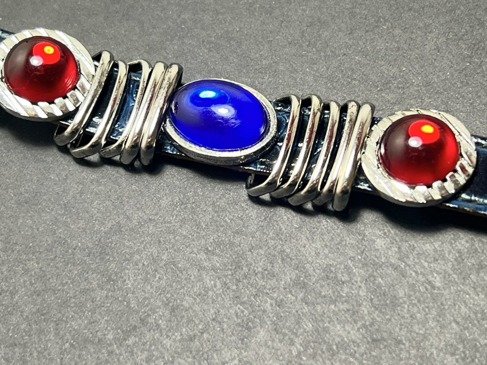 RARE 80s Rau Klikit Blue Leather Cuff Bracelet Punk Western Retro VTG Statement
