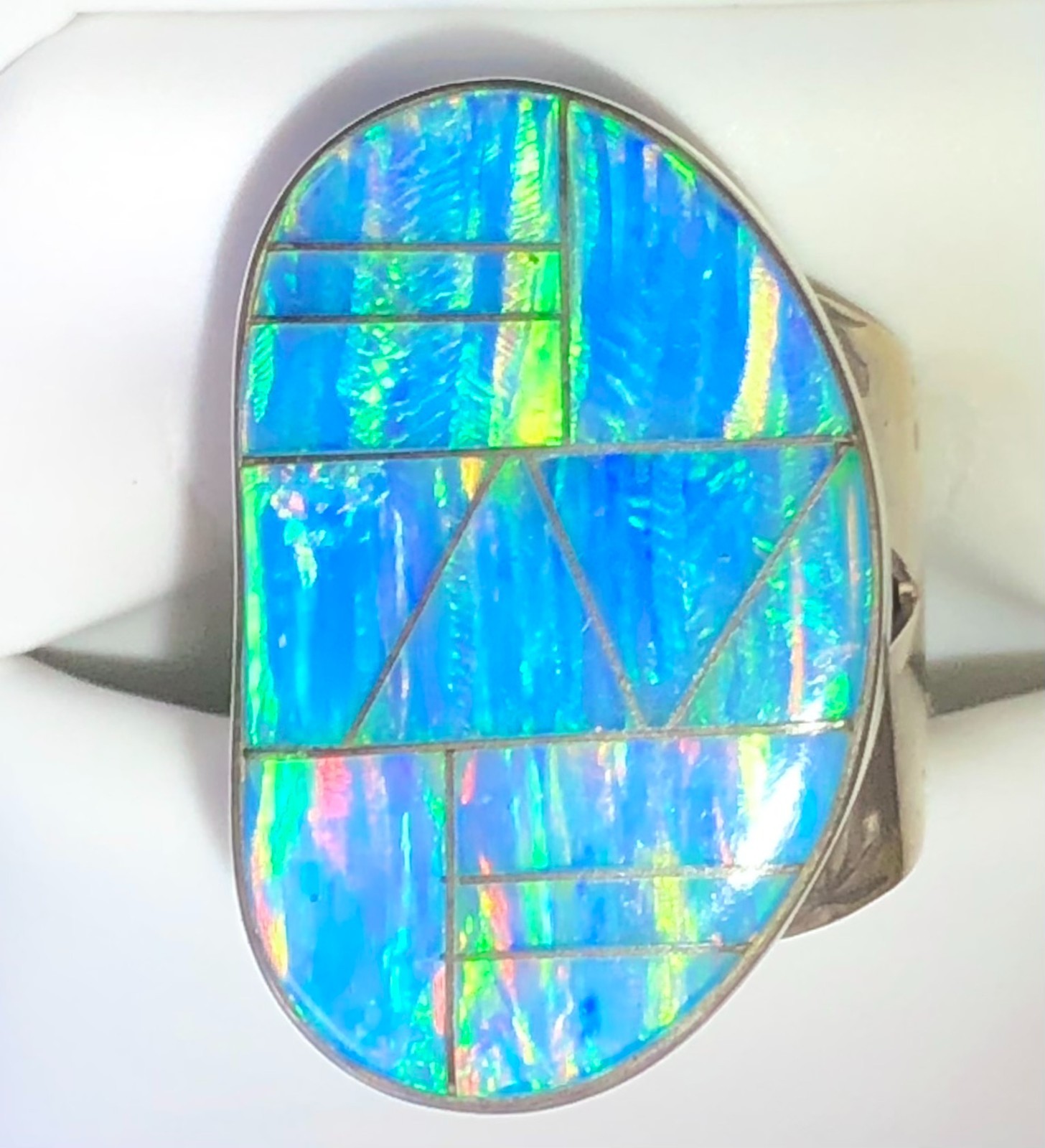 FaBuLoUs Ice blue lavender fire Opal Ring 8 Sterling Large Vintage Native Art