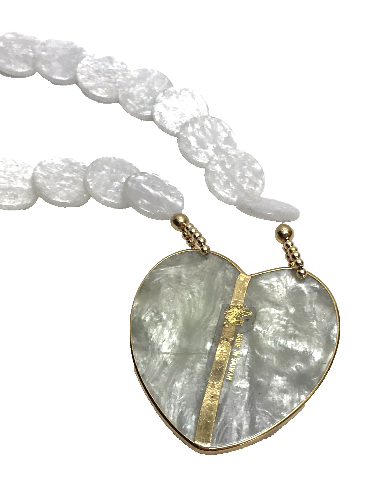 New Vintage White Lucite Statement Necklace Gold Tone Roses Made in Taiwan ROC