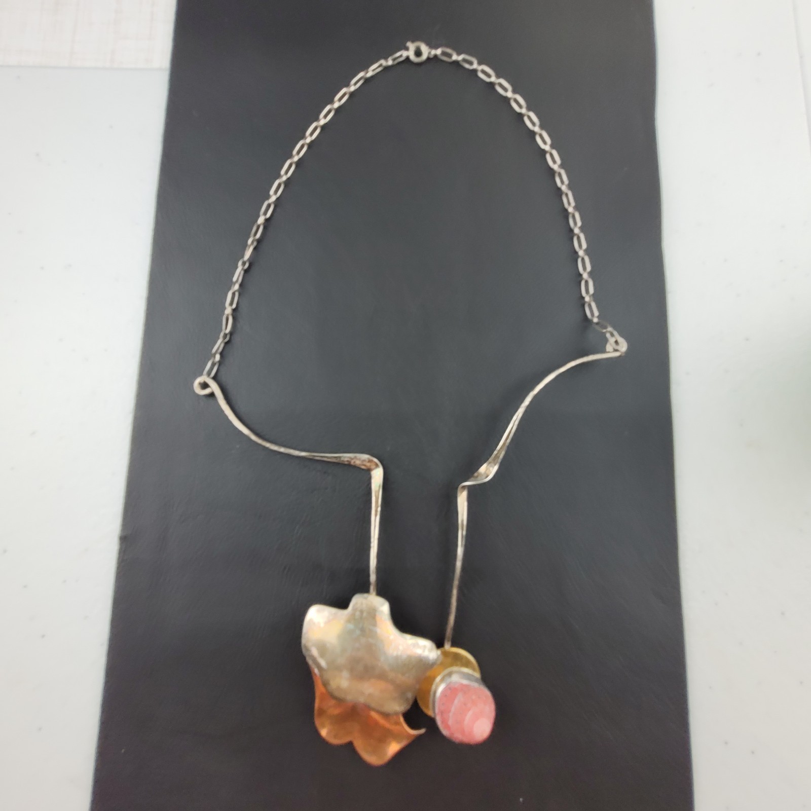 Vintage Mixed Metals and Shell Artisan Choker Necklace Statement Piece 14″ READ