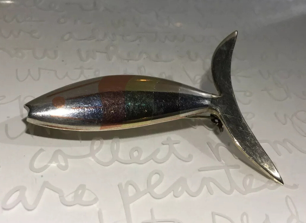 LOS CASTILLO Taxco Married Metals 925 Sterling Copper Brass FISH Brooch 10g